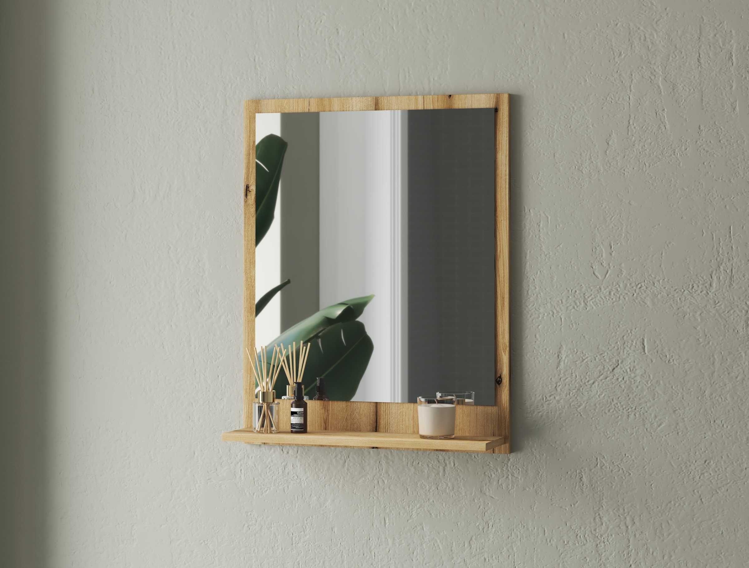 INOSIGN Miroir de salle de bain »Oslo, Spiegel in Eiche Evoke, Wandspiegel im skandinavischen Design« mit Ablagefläche, 60 cm breit