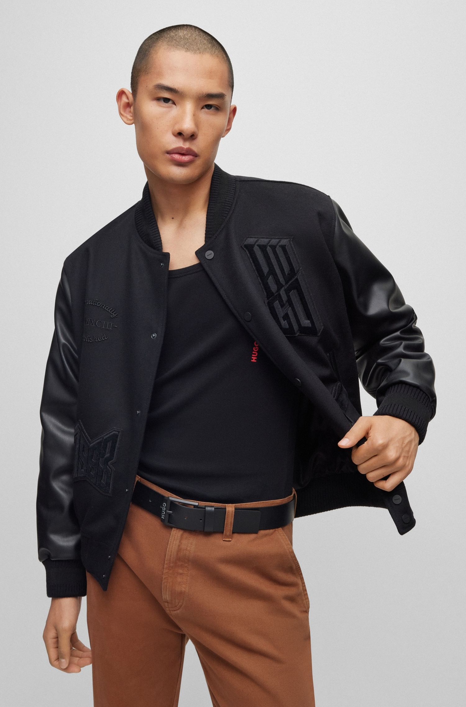 HUGO Ceinture en cuir »Gelio-B_Sz40« HUGO Markenlabel, rote Ziehnaht