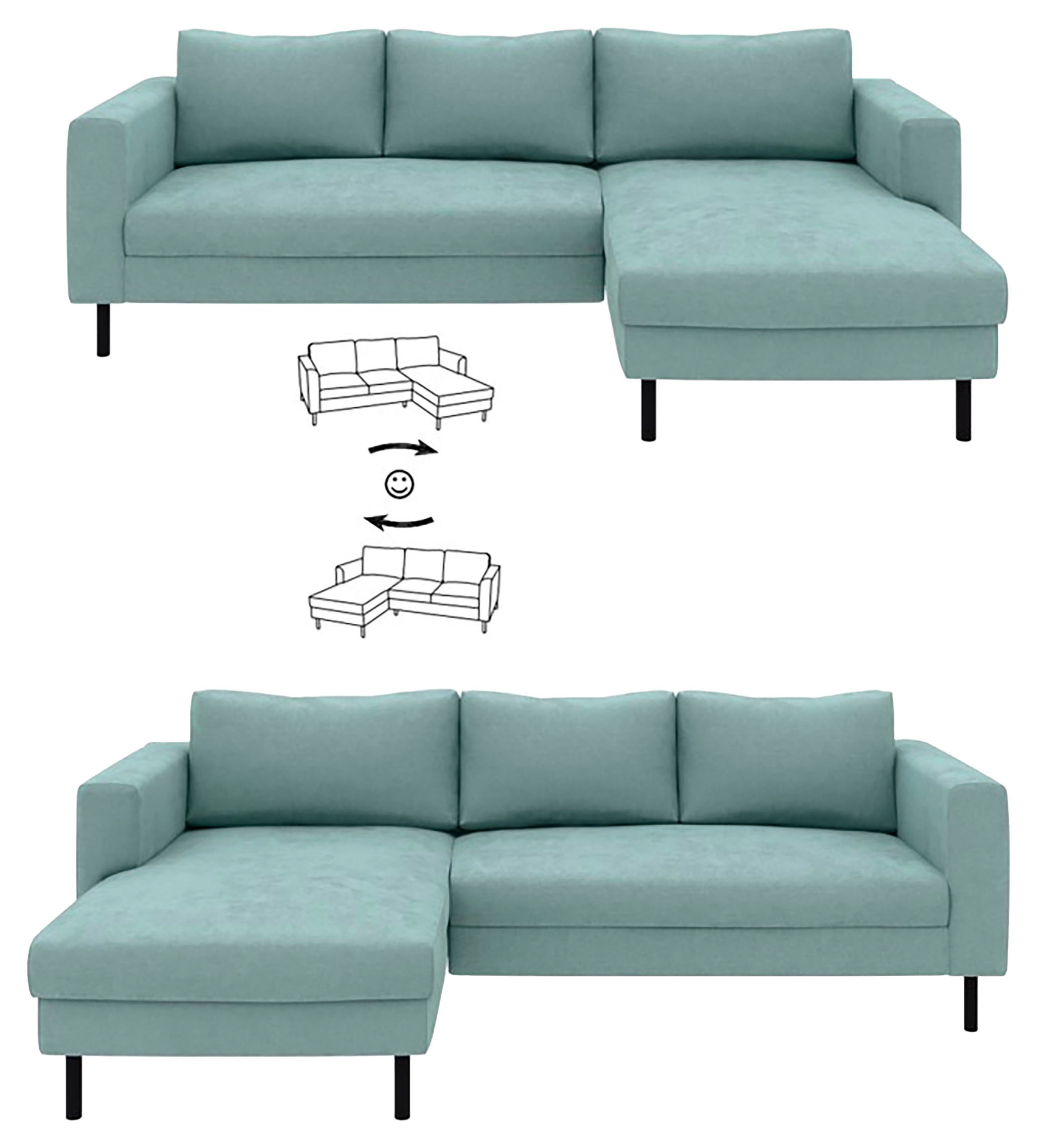 TRENDMANUFAKTUR Ecksofa »Amazing II, wahlw. mit Schlaffunktion & Bettkasten, Fuss schwarz« Recamiere beidseitig montierbar, L-Form,in Cord o. Struktur, B: 232 cm