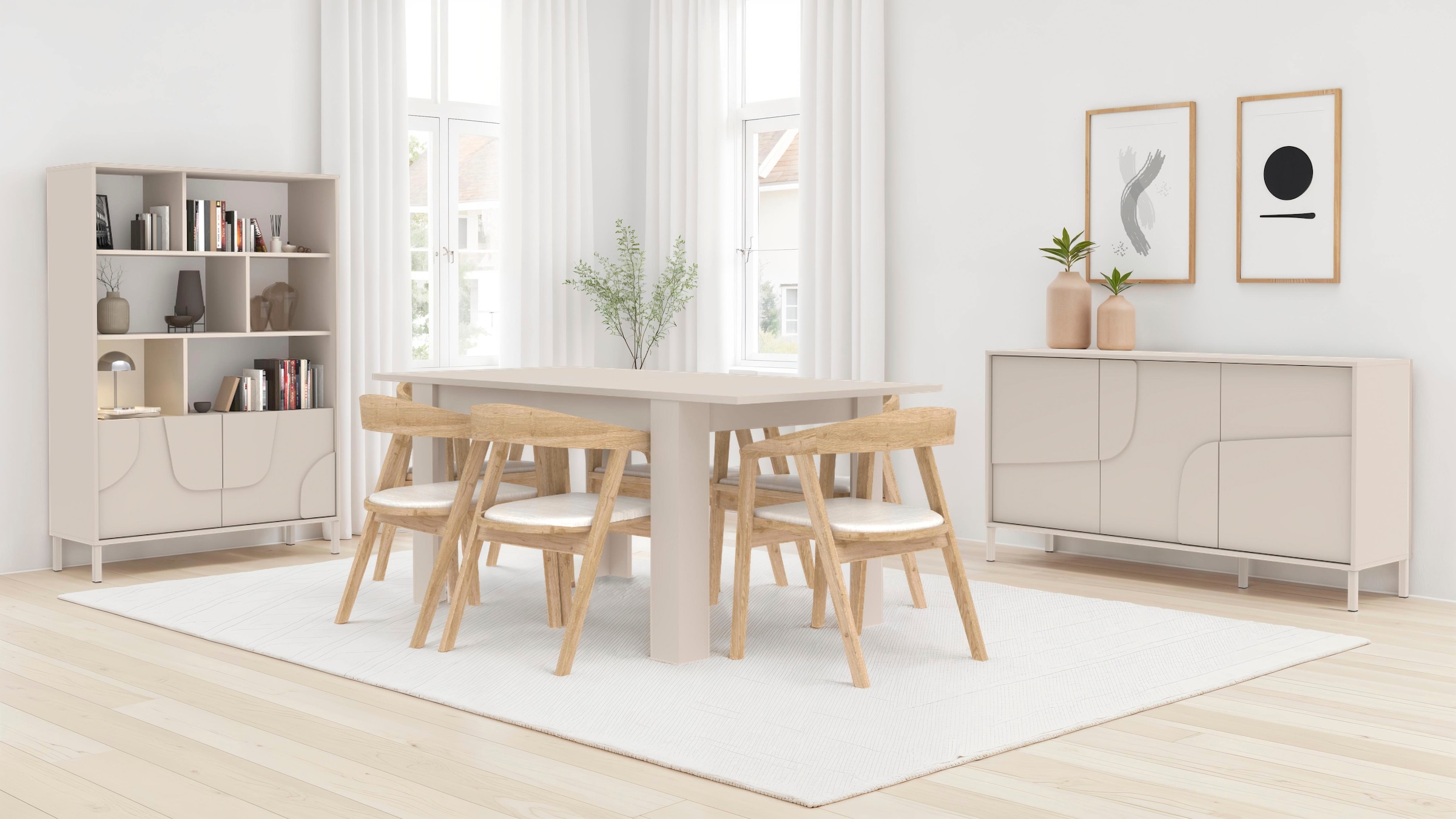 INOSIGN Highboard »Stone, H 155/141, B 105 cm, 2 Türen, 6 offene Fächer, Regal-Schrank« 3D-Design, Push-to-open, Stauraum dekorativ & praktisch, Füsse wählbar