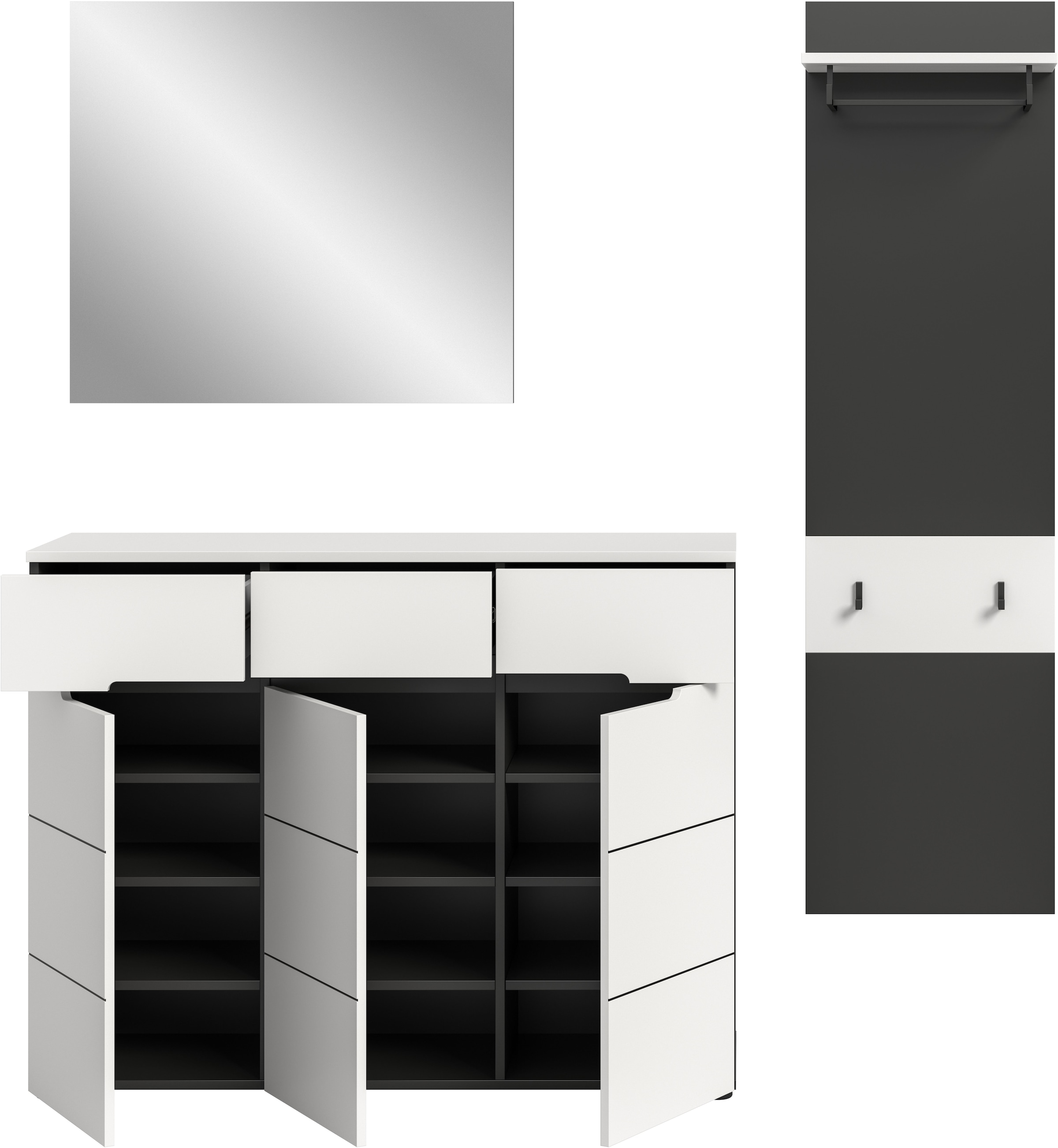 Home affaire Ensemble de vestiaires »REHAT, TOPSELLER!, 3-teilig, Breite 180 cm, individuell erweiterbar« Set, bestehend aus: Kommode, Spiegel und Garderobenpaneel, 3 cuis tlg.