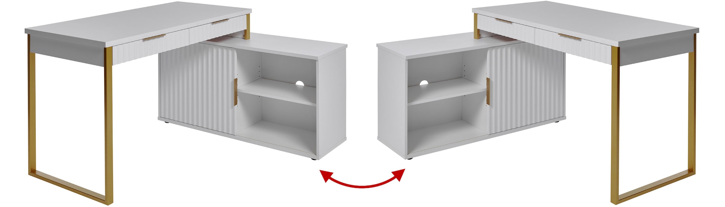Jahnke Bureau d'angle »CARVE C 145 E« 1 cuis tlg. montage réversible, avec porte coulissante, dimensions 144 x 115 cm