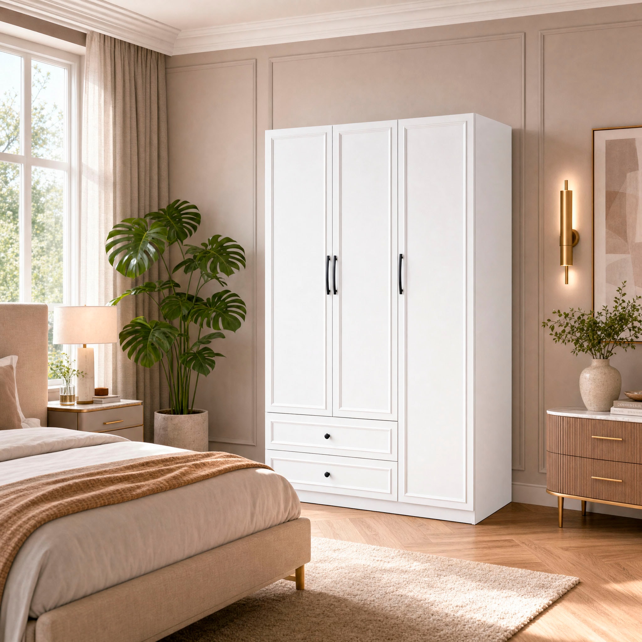 GOODproduct Kleiderschrank »Arrian 120 cm Weiss | 3-türiger Drehtürenschrank im Landhausstil« Zeitloses Landhausdesign trifft auf durchdachte Stauraumlösungen