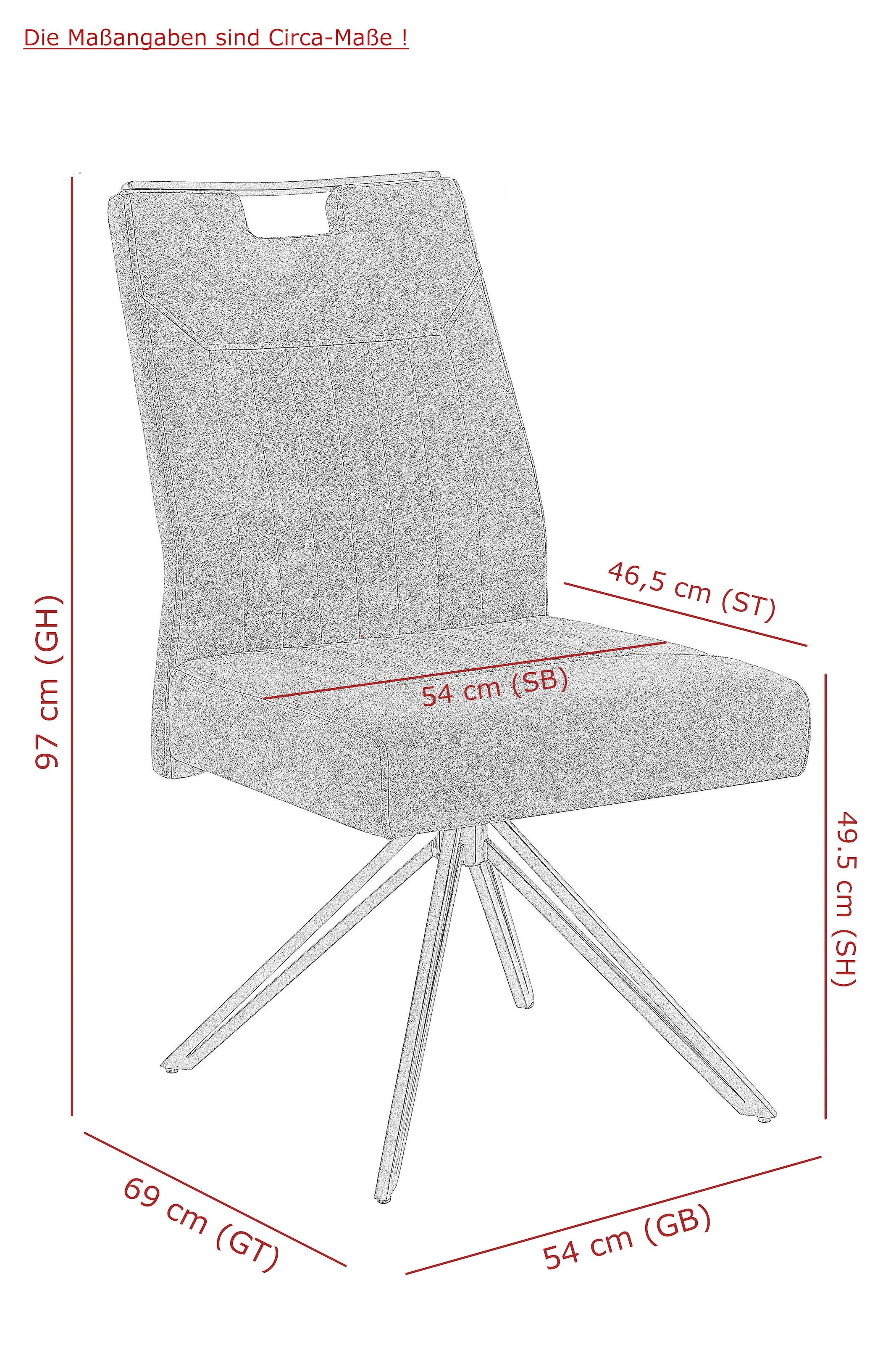 HELA Chaise à 4 pieds »MAGGY« () 1 cuislargeur d'assise XXL, pivotant à 360°, pied en V, suspension à ressort, supporte 200kg
