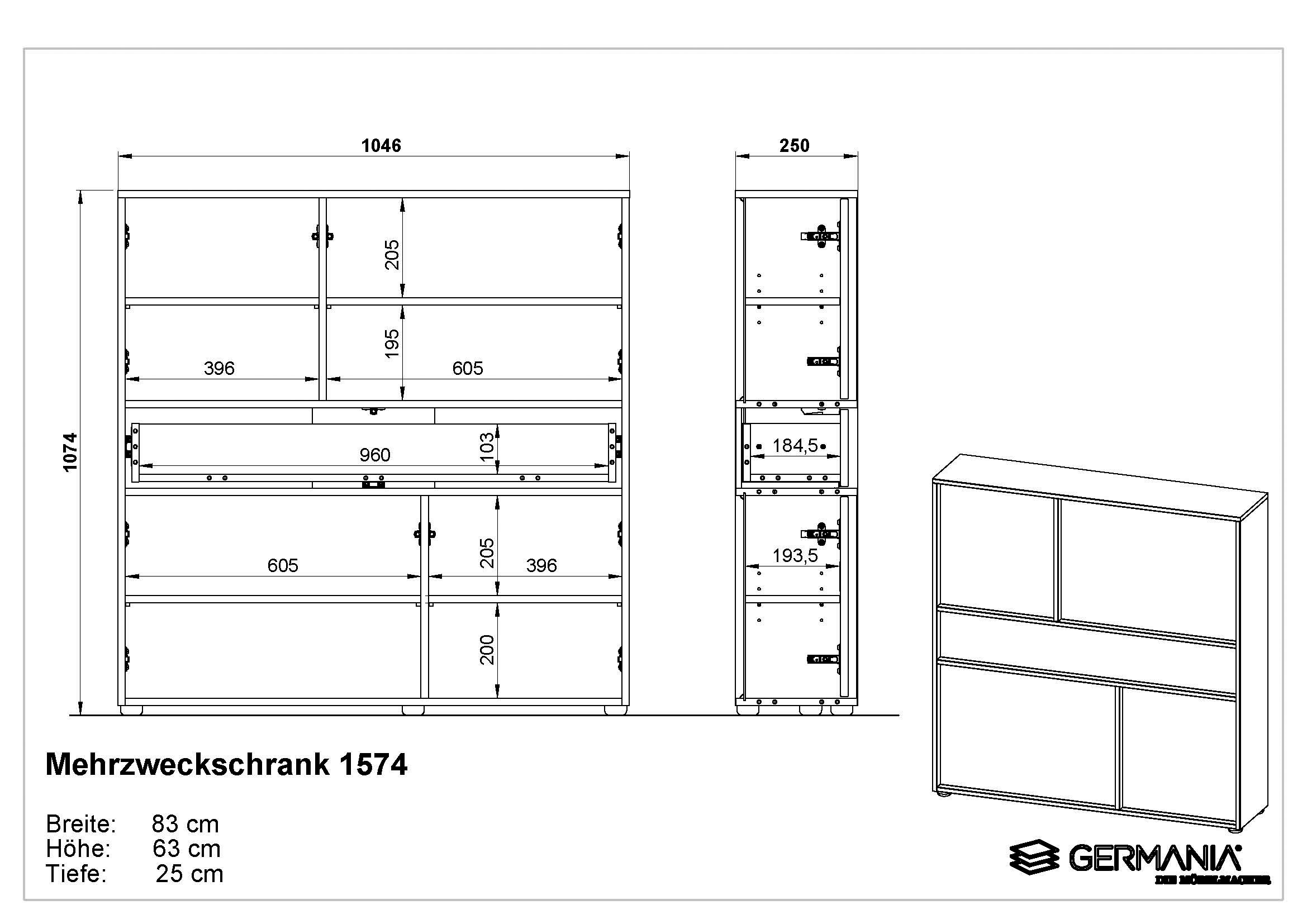 GERMANIA Mehrzweckschrank »Ameca 2.0« stehend montierbar; Flurschrank in geringer Tiefe, Breite 105 cm