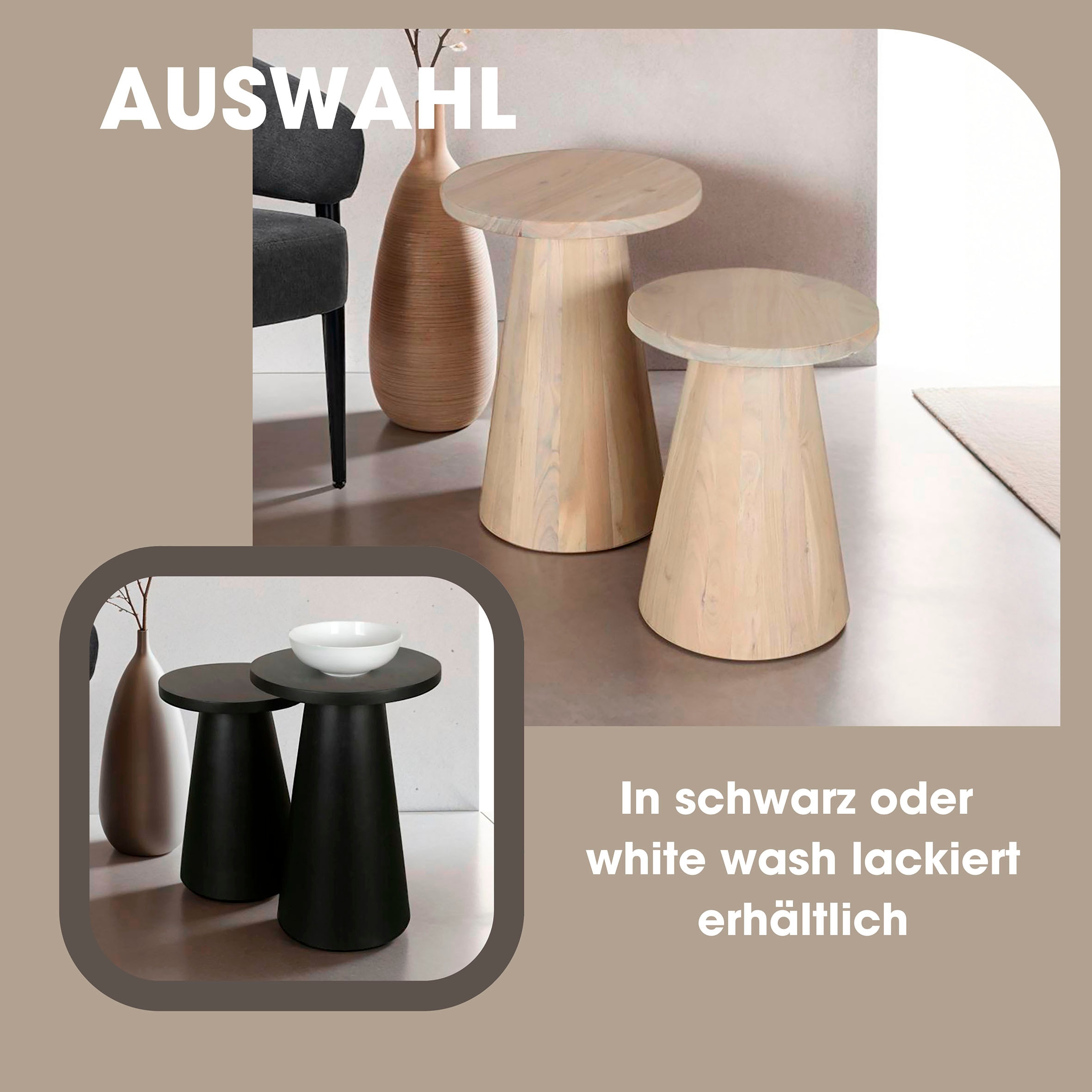 byLIVING Beistelltisch »Cone« aus Massivholz in schwarz oder white wash, verschiedenen Grössen