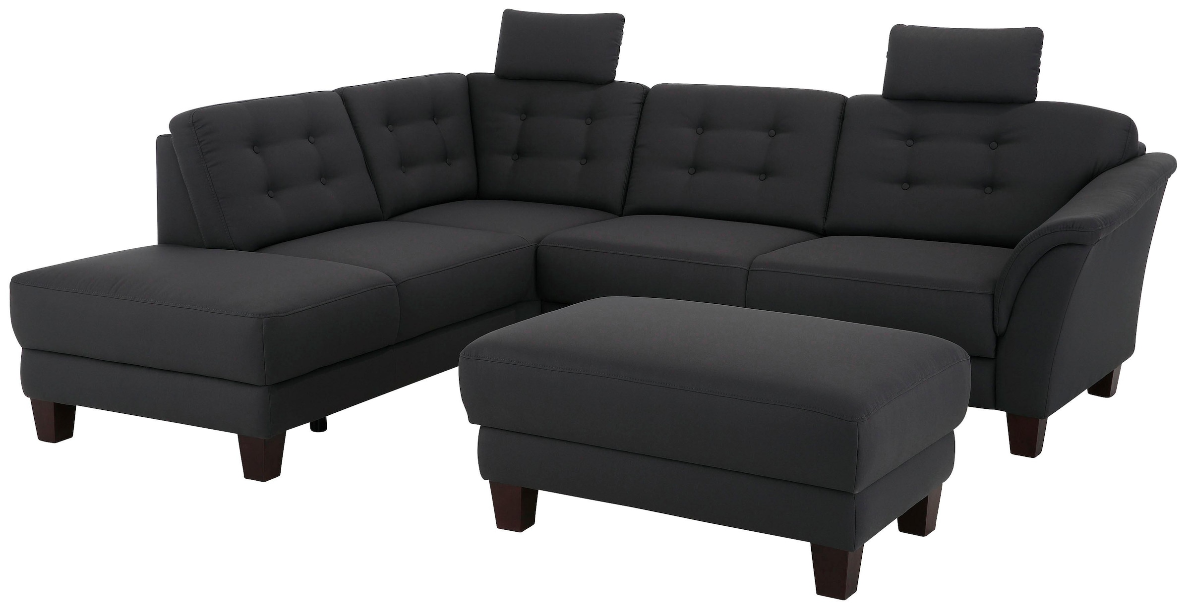 Home affaire Ecksofa »Trondheim L-Form« mit Federkern und Knopfheftung im Rücken, Füsse Buche dunkel