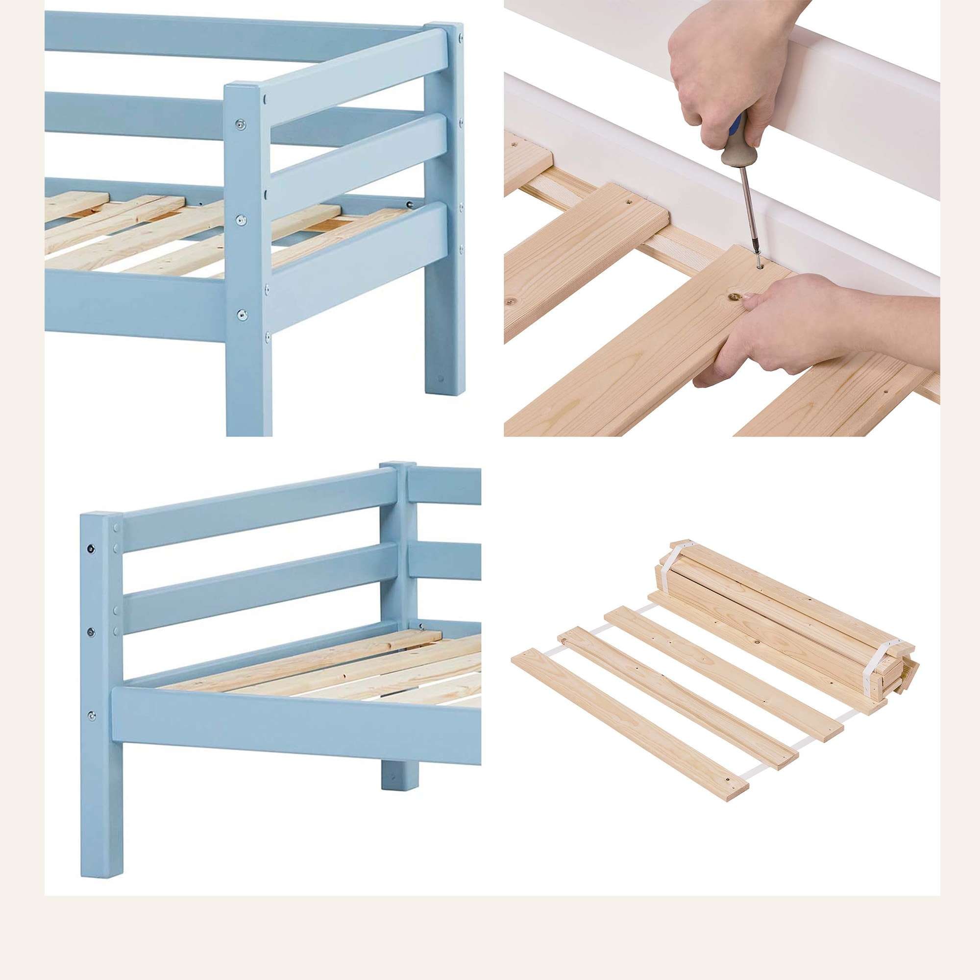 Hoppekids Lit de jour »Kinderbett ECO Dream, Einzelbett, Juniorbett 90x200« Lit,  blanc, vert, bleu, rose, gris