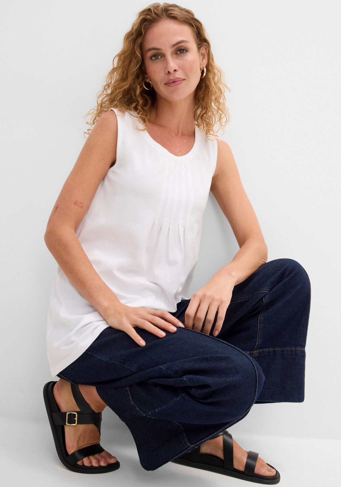 bonprix Longtop »Long-Top« mit elegantem Faltendetail, lockere Passform, reine Baumwolle