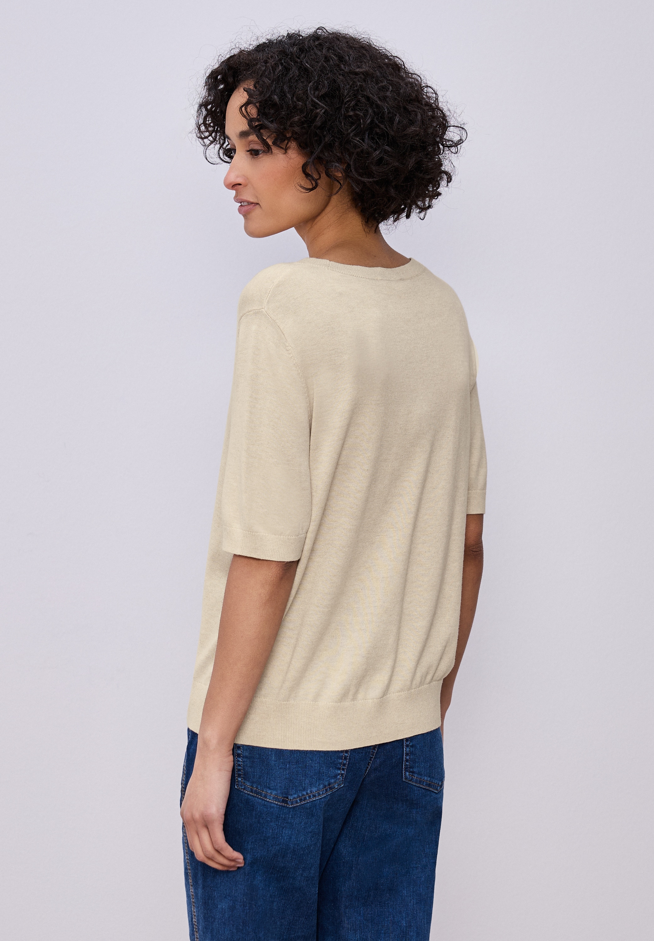 STREET ONE Kurzarmpullover in Strick-Optik und mit Rundhals
