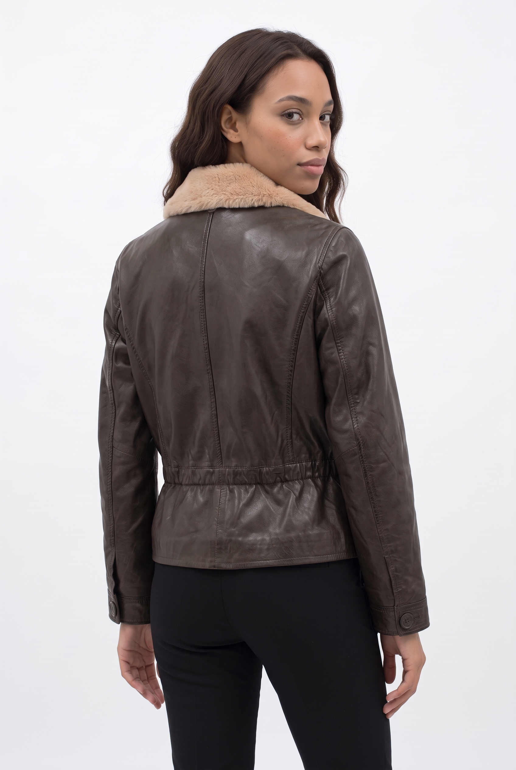 Mauritius Lederjacke »MWIcelyn« mit Reverskragen mit Fake-Fur-Besatz, tailliert