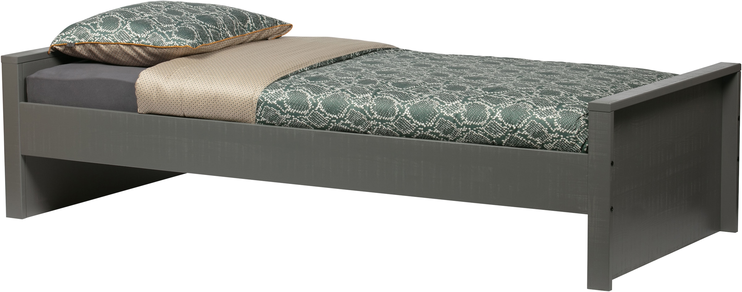 WOOOD Bettgestell »Morris FSC®-Kiefernholz bandsägerauh,H 53 x B 214 x T 95 cm« Matratzenmass 90x200 cm, einfach zu montierbar, Schublade optional