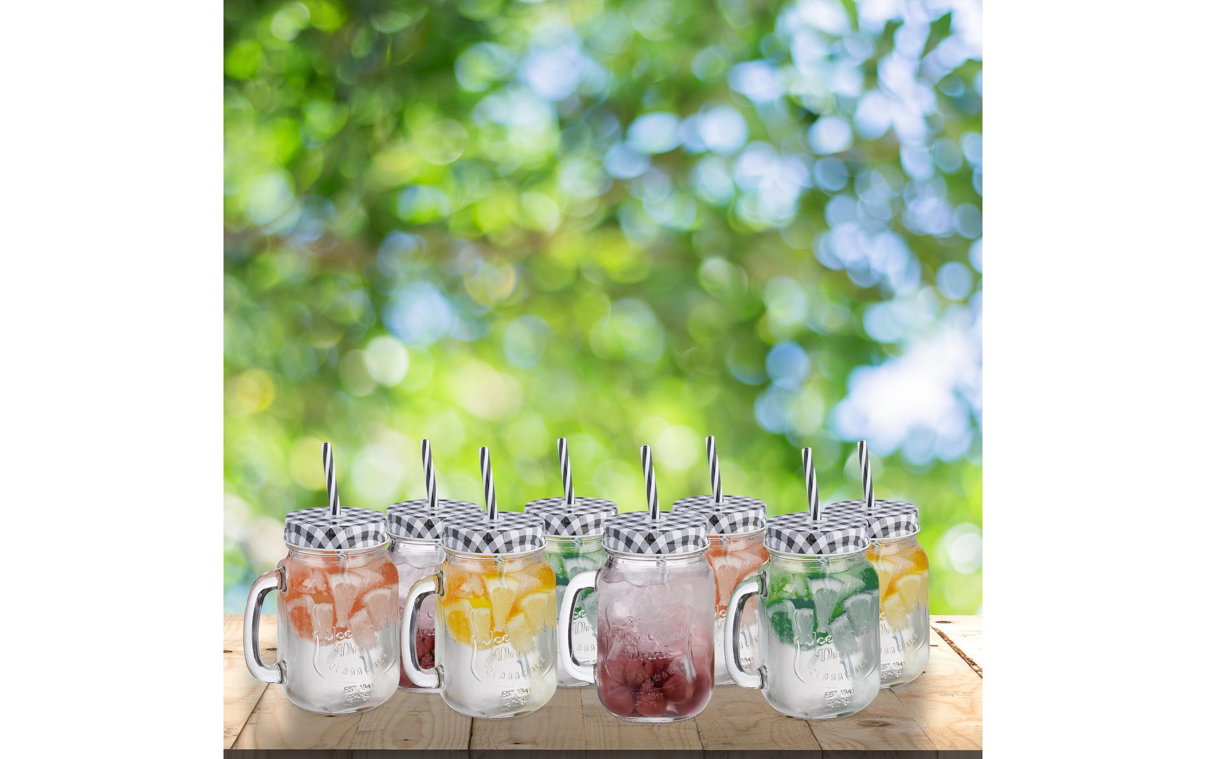 relaxdays Set de verres »Summer 500 ml, 8 Stück, Schwarz/Transparent/Weiss«