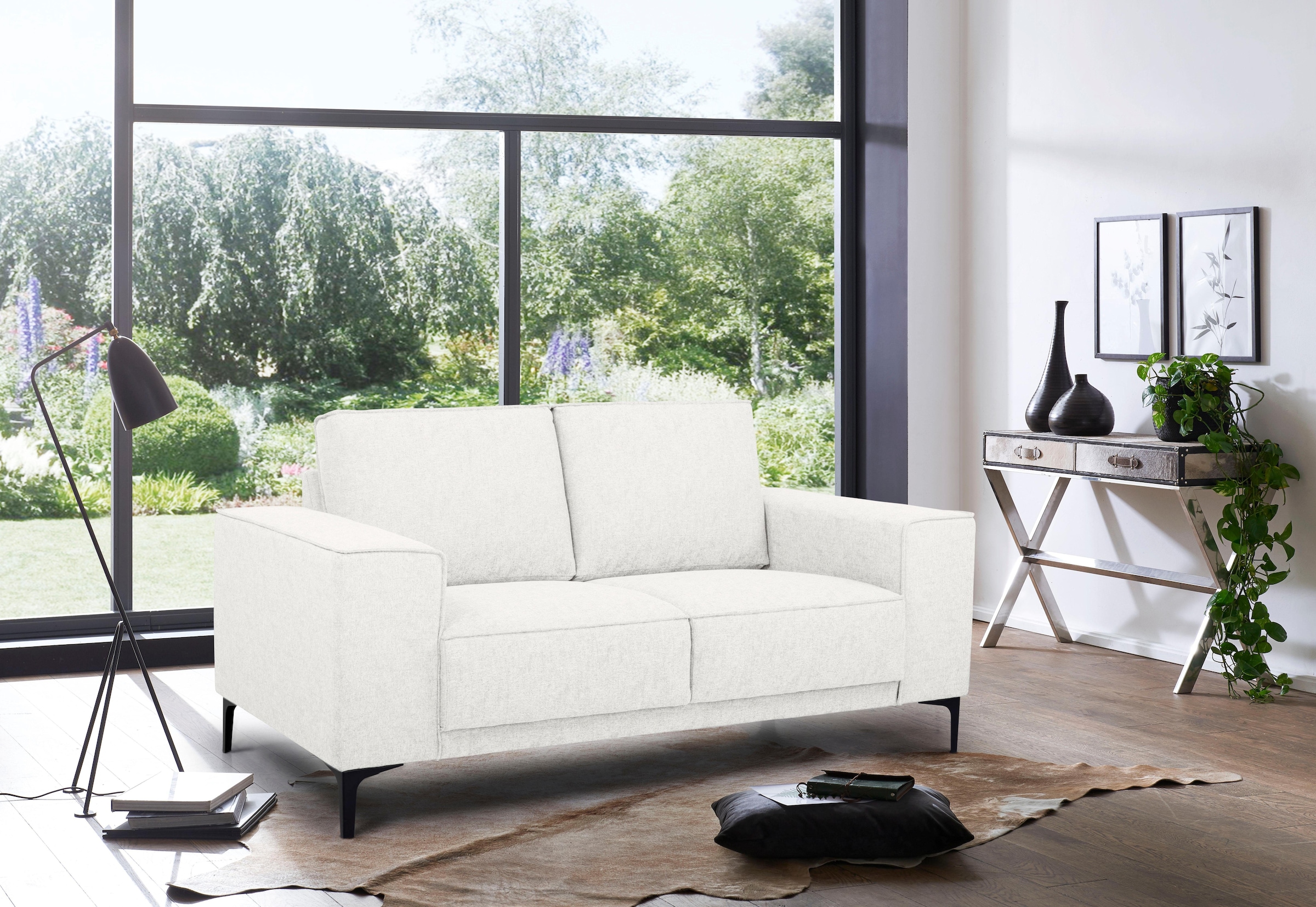 GOODproduct 2-places »Kompaktsofa Oland, Struktur, Flachgewebe, Luxus-Microfaser, Boucle« 164 cm, Wellenunterfederung, Skandi-Design, Metallfüsse