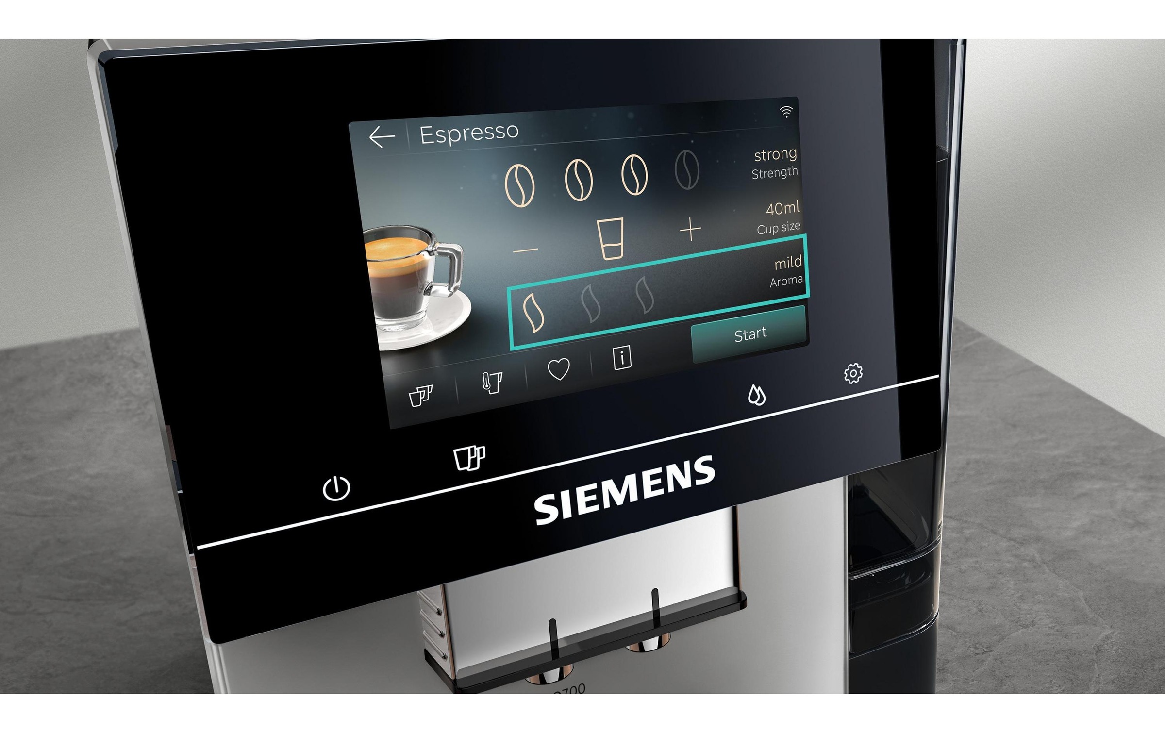 SIEMENS Kaffeevollautomat »EQ700 TP725ET7, inkl. Thermo-Kaffeebecher, XL-Getränke, 20 Favoriten« farbiges Full-Touch-Display, Doppeltassenfunktion, sehr leise, silber