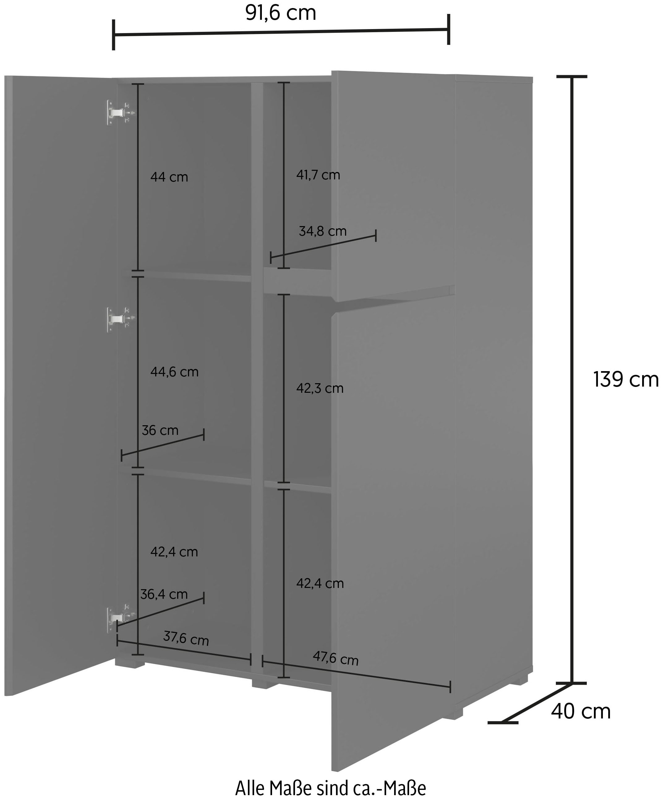 INOSIGN Highboard »Metric, Breite 92cm, moderne grifflose Hochkommode 3 Türen,Highboard« Hochschrank mit viel Stauraum, Einlegeböden verstellbar, Türkommode