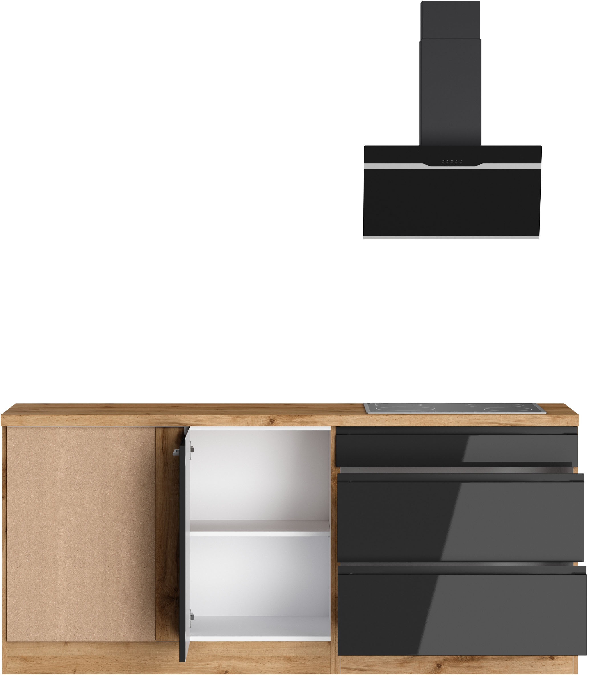 KOCHSTATION Cuisine d'angle »KS-Virginia,neu in verbesserter Ausführung« plan de travail épaisseur 38 mm, rangement, fermeture douce,  largeur réglable 230/190 cm, fermeture douce, avec appareils électriques en option
