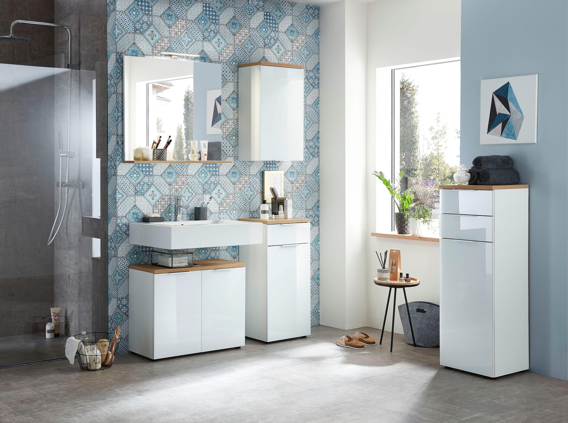 GERMANIA Armoire sous lavabo »Pescara« Front mit Glasauflage