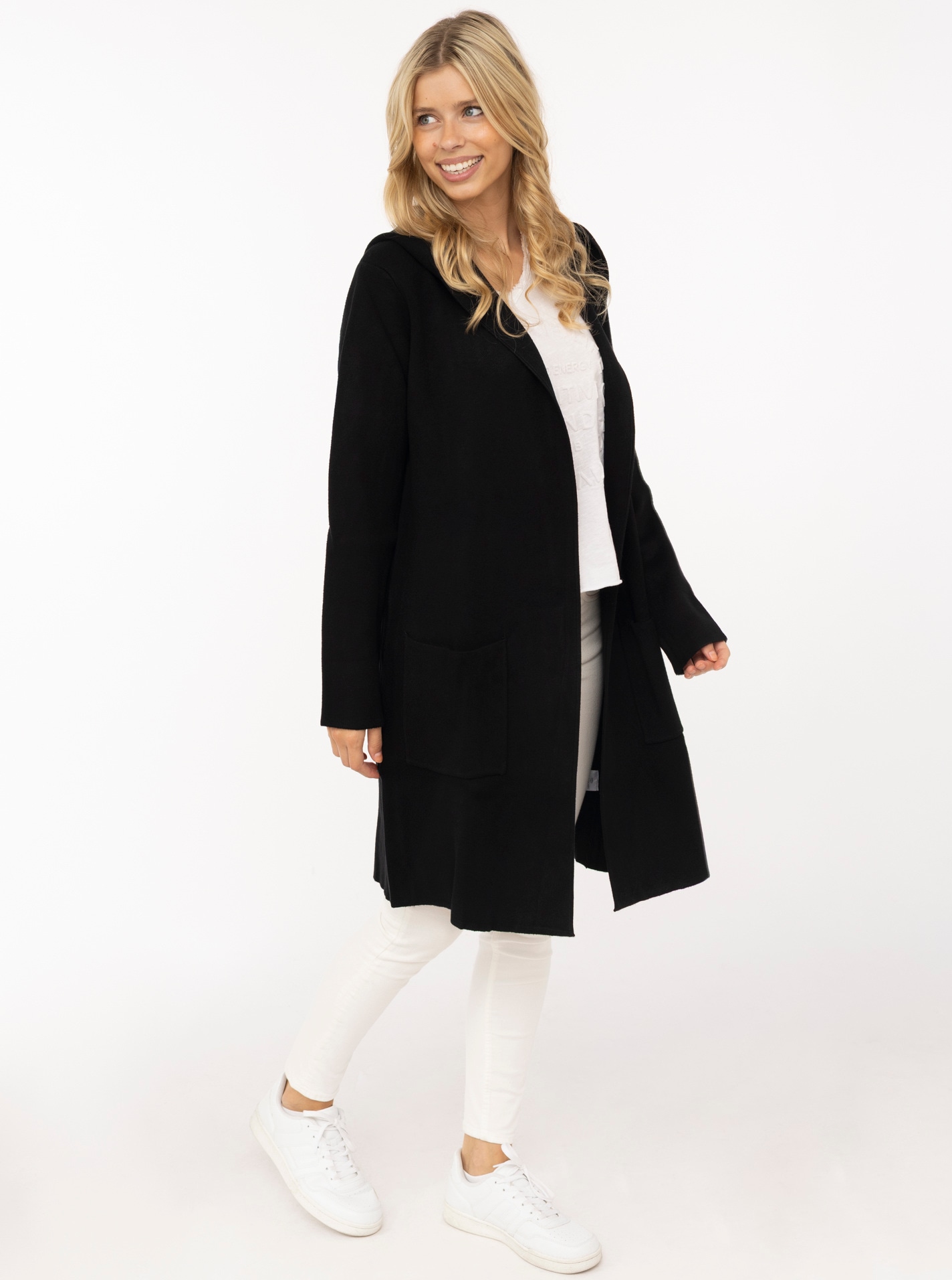 Zwillingsherz Cardigan »"Janina"« capuche, poches, manches longues, longueur genoux, sans fermeture