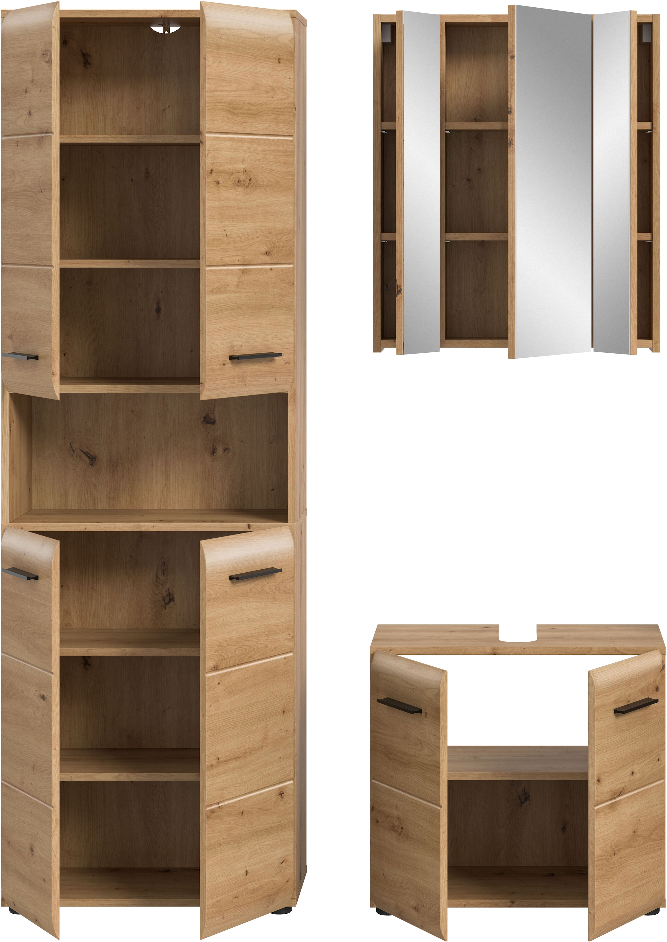 INOSIGN Ensemble de meubles de salle de bain »FLORENZ, TOPSELLER!, 3-teilige Badkombination, hochwertige MDF-Front« Set, best. aus: 1 Hochschrank, 1Waschbeckenunterschrank, 1 Spiegelschrank, 3 cuis tlg.