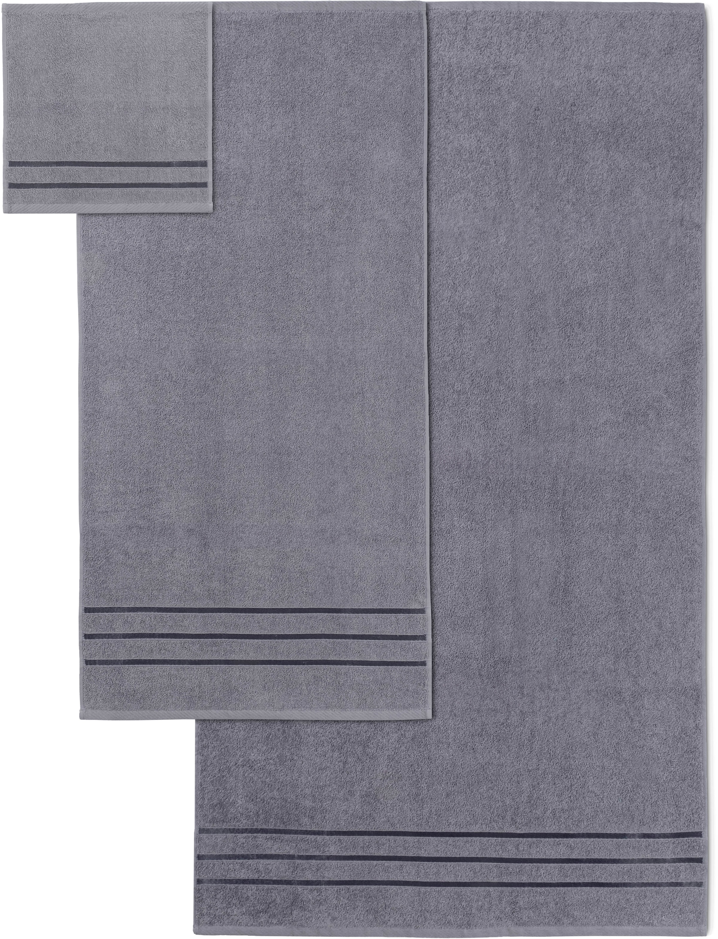 Bruno Banani Handtuch Set »Clement, Duschtücher, Handtücher, Seiftücher« Set mit dezent glänzender Streifenbordüre, einfarbig, aus 100% Baumwolle