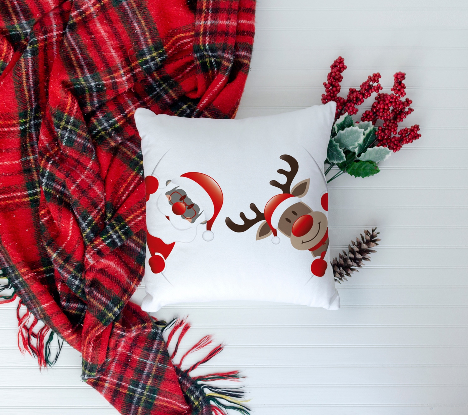 queence Coussin décoratif »Santa« Kissenhülle,Weihnachtsmann,Rentier,Weihnachten,Festlich,Winterlich