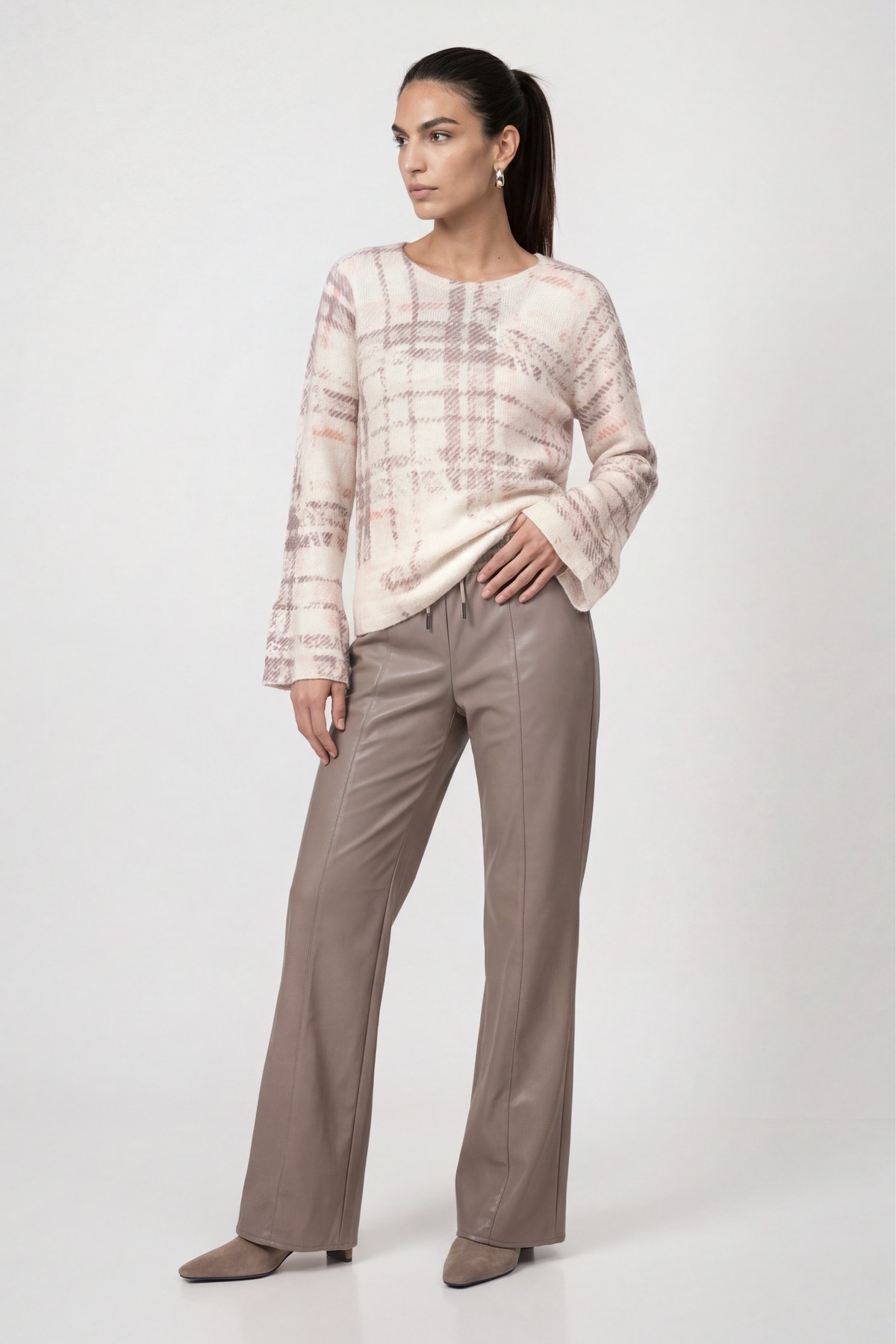 Monari Rundhalspullover »Pullover Karodruck« Regular fit mit Rundhalsausschnitt