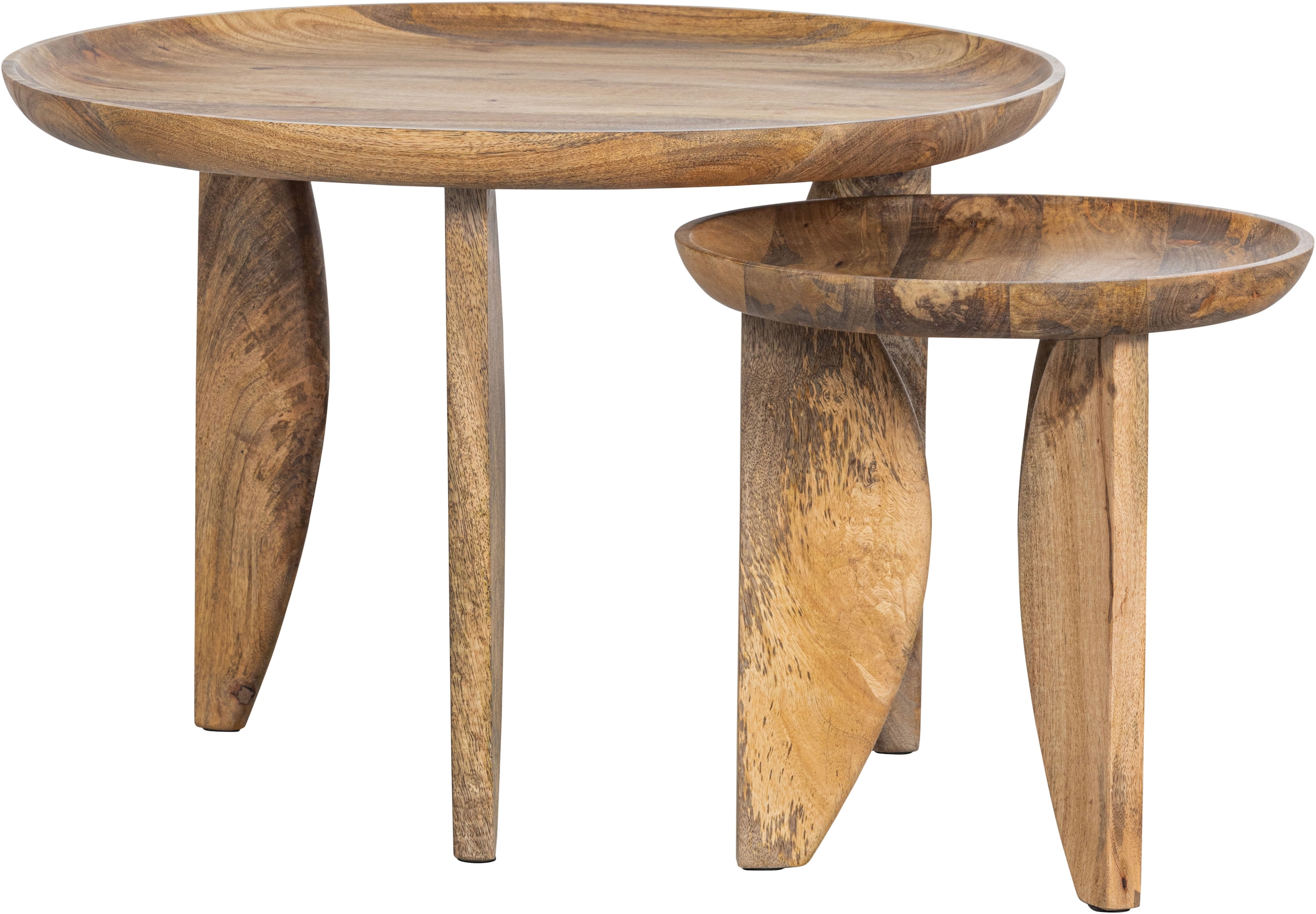 WOOOD Table d'appoint »High Heels Beistelltisch aus Mangoholz Ø40x40 / Ø70x47 cm« Ensemble, 2 cuis tlg. lot de 2, bords arrondis, épaisseur de la plaque 4–5 cm, rétrécissement de 2 cm chacun
