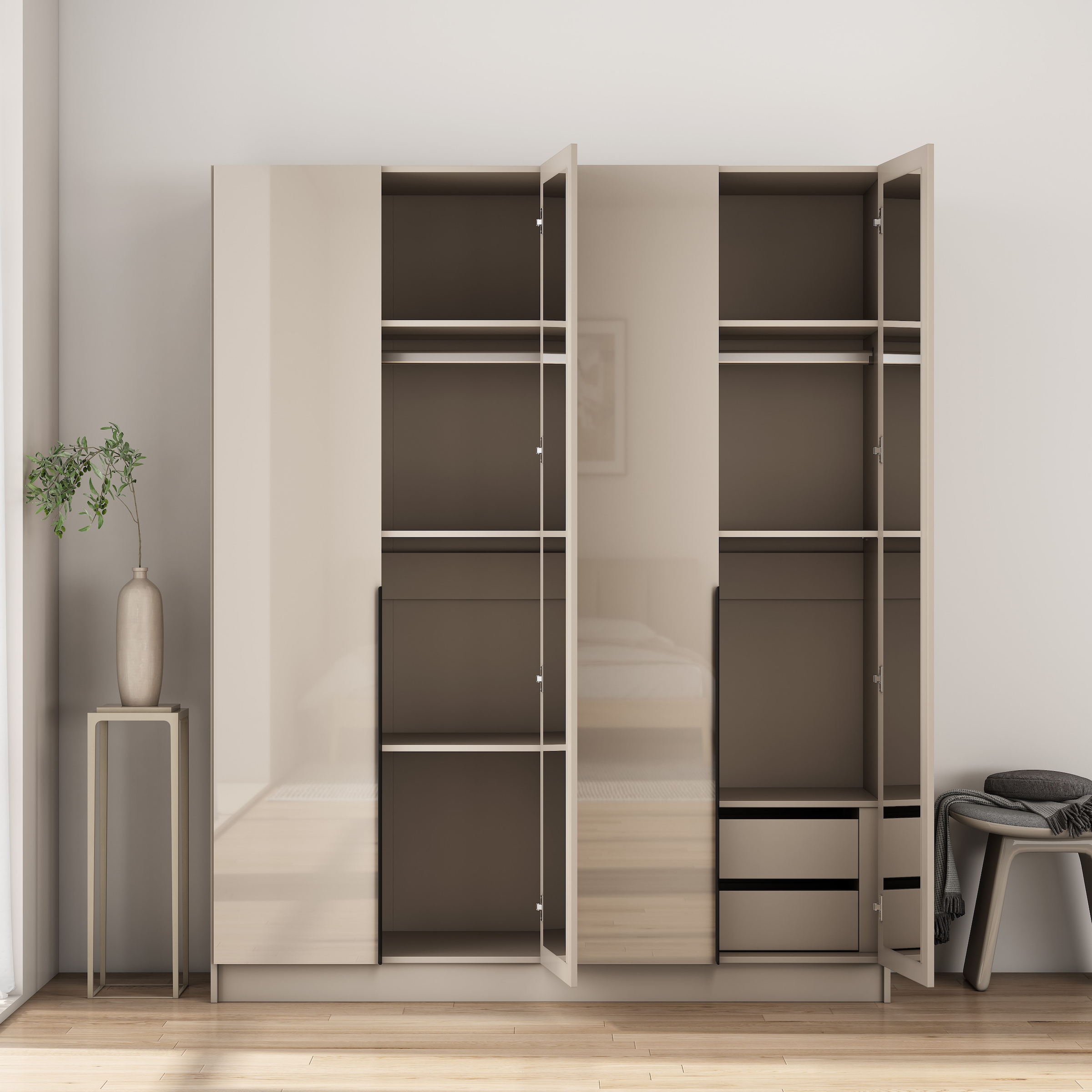 GOODproduct Kleiderschrank »Annor Schlafzimmerschrank Breite 162cm hochglanz Schrank Garderobe« Drehtürenschrank mit perfekter Innenausstattung - elegante Türgriffe
