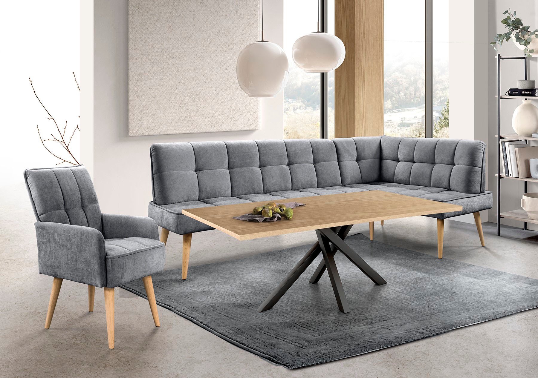 exxpo - sofa fashion Eckbank »Latte« moderne Sitz- und Rückensteppung, bequem und elegant, hoher Holzfuss