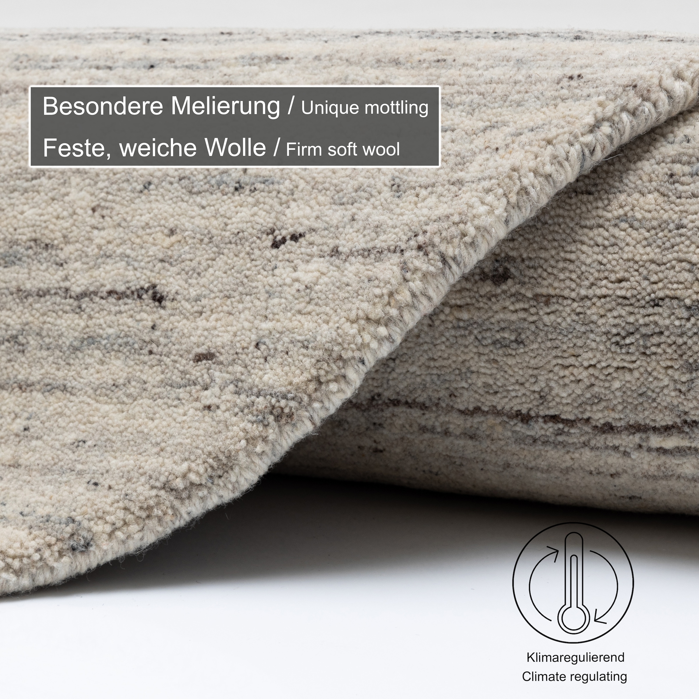 THEKO Tapis en laine »Pure UNI« Rond 14 mm Höhe Handwebteppich, meliert, reine Wolle, handgewebt