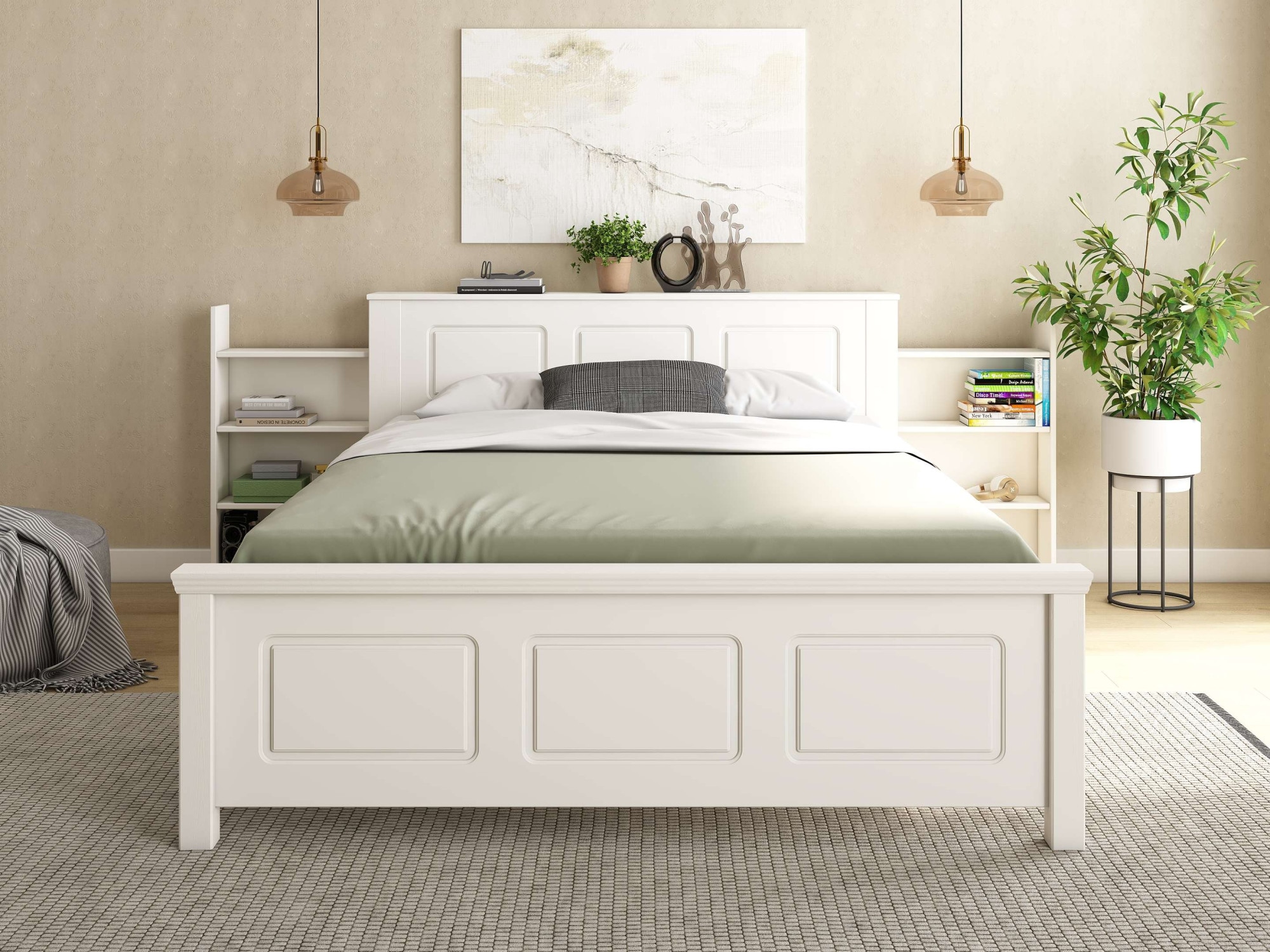 GOODproduct Bett »Malme, mit unsichtbaren, herausziehbaren Regalen, maximaler Stauraum« Liegefläche 140x200cm,  inklusive Lattenrost, Made in EU, FSC® zertifiziertes Massivholz