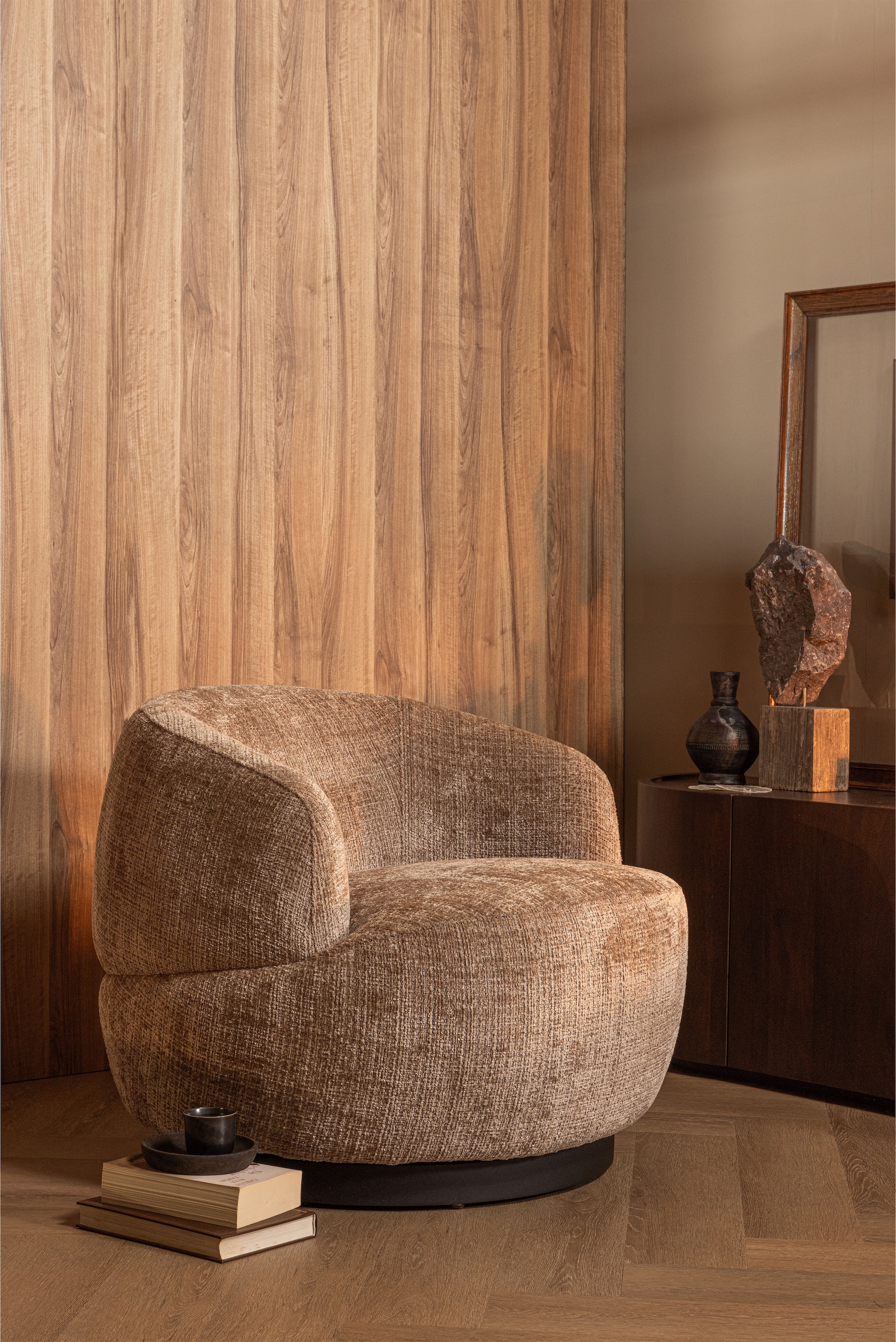 WOOOD Fauteuil pivotant »Woolly Bezug mit Drehmechanismus H 71 x B 84 x T 88 cm« Revêtement chenille, capacité 125 kg, résistance maximale à l’usure
