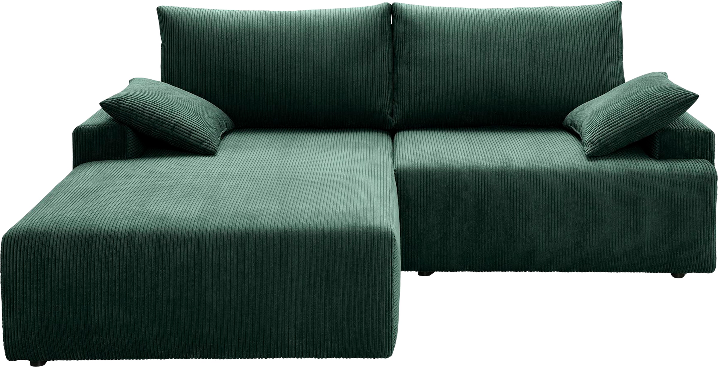 exxpo - sofa fashion Canapé d'angle »Orinoko, aktuelles Design und hoher Sitzkomfort, L-Form« avec fonction lit et coffre de lit, belles couleurs en velours côtelé tendance