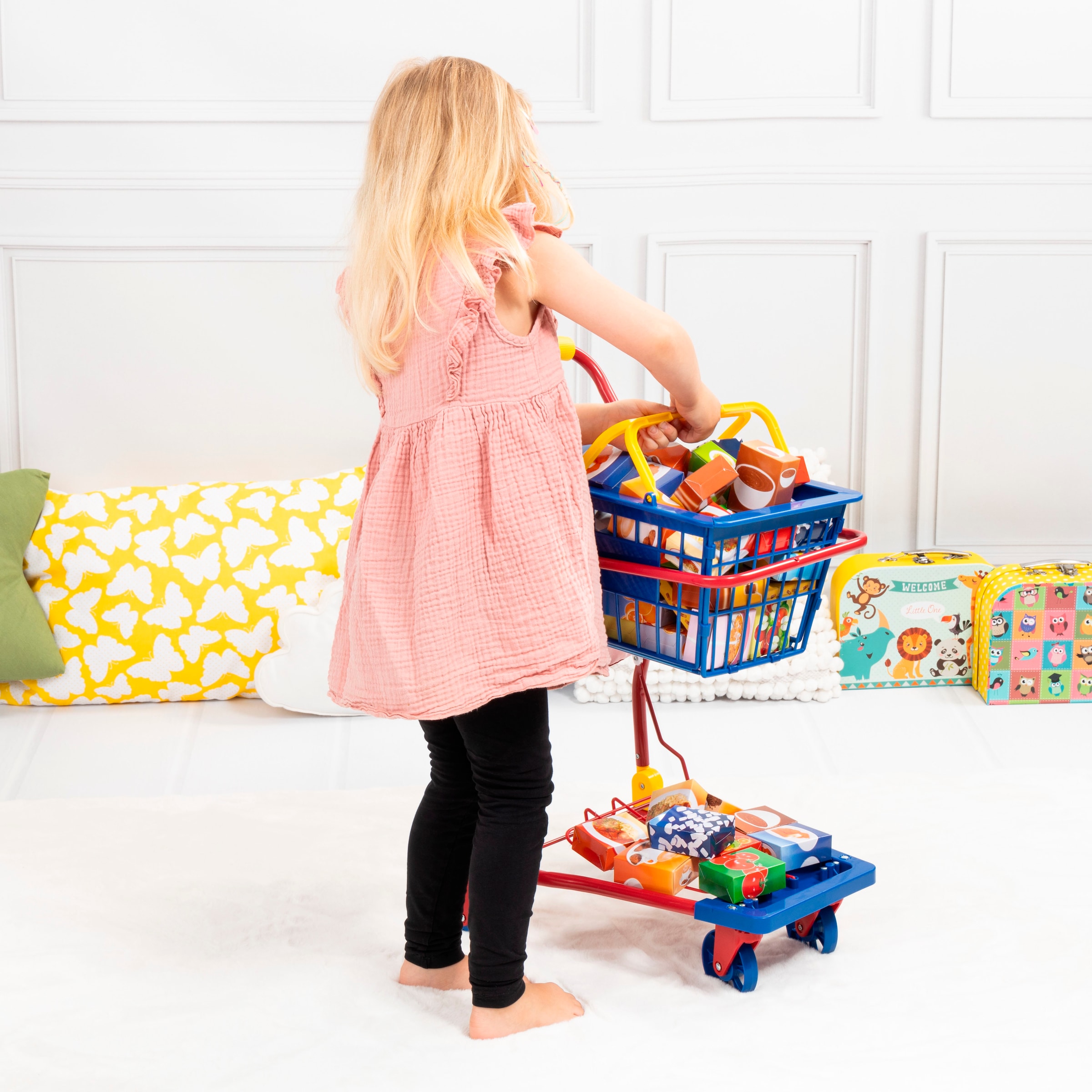 Bayer Spiel-Einkaufswagen mit lebensechten Spiellebensmitteln