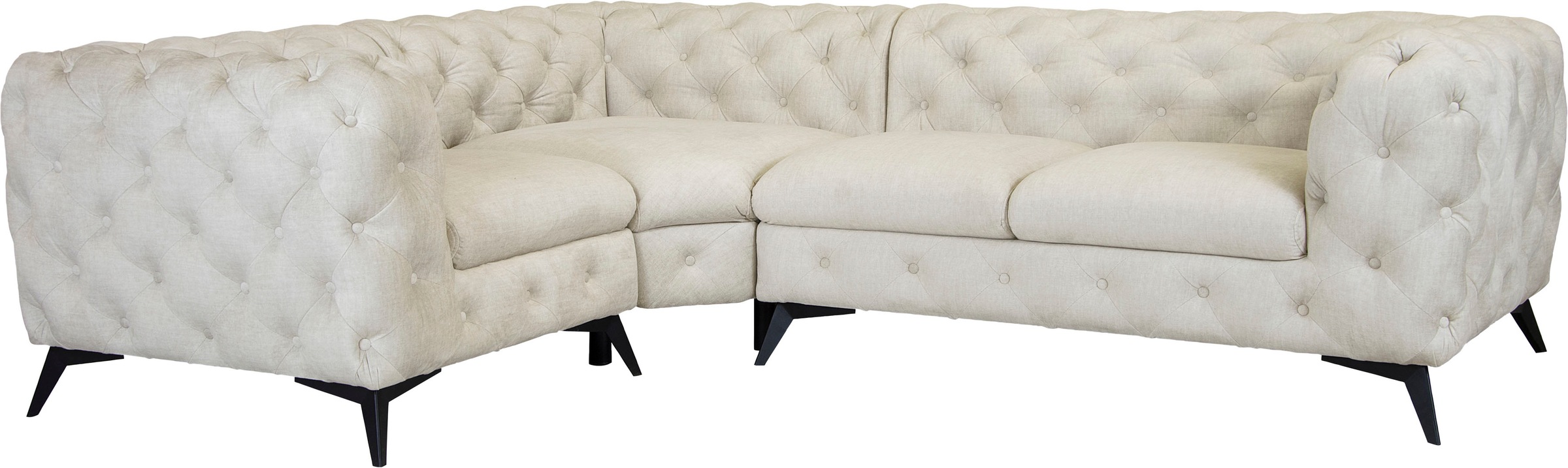 Home affaire Canapé Chesterfield »Ecksofa GLYNIS L-Form mit Wellenunterfederung, Masse B/T/H 264/204/75cm« aufwändige Knopfheftung, moderne Chesterfield Optik, Fussfarbe wählbar