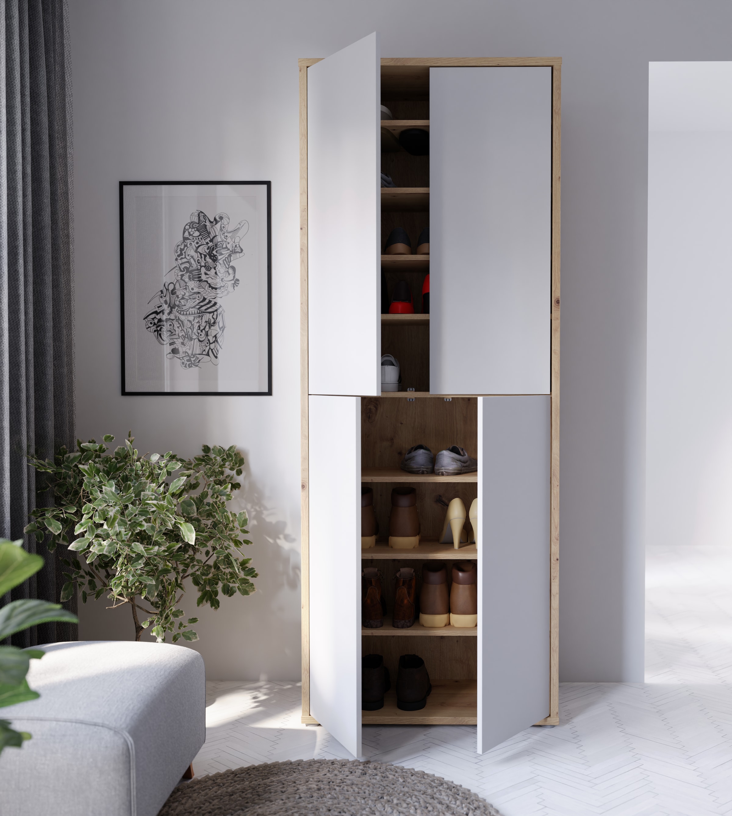 FORTE Armoire à chaussures »Alice Springs, Schuhschrank, Höhe 191,9 cm, 4 Türen, viel Platz« L/H/P 74,5/191,9/34,9 cm,  armoire de rangement, armoire polyvalente, largeur 74,5 cm, avec 8 étagères