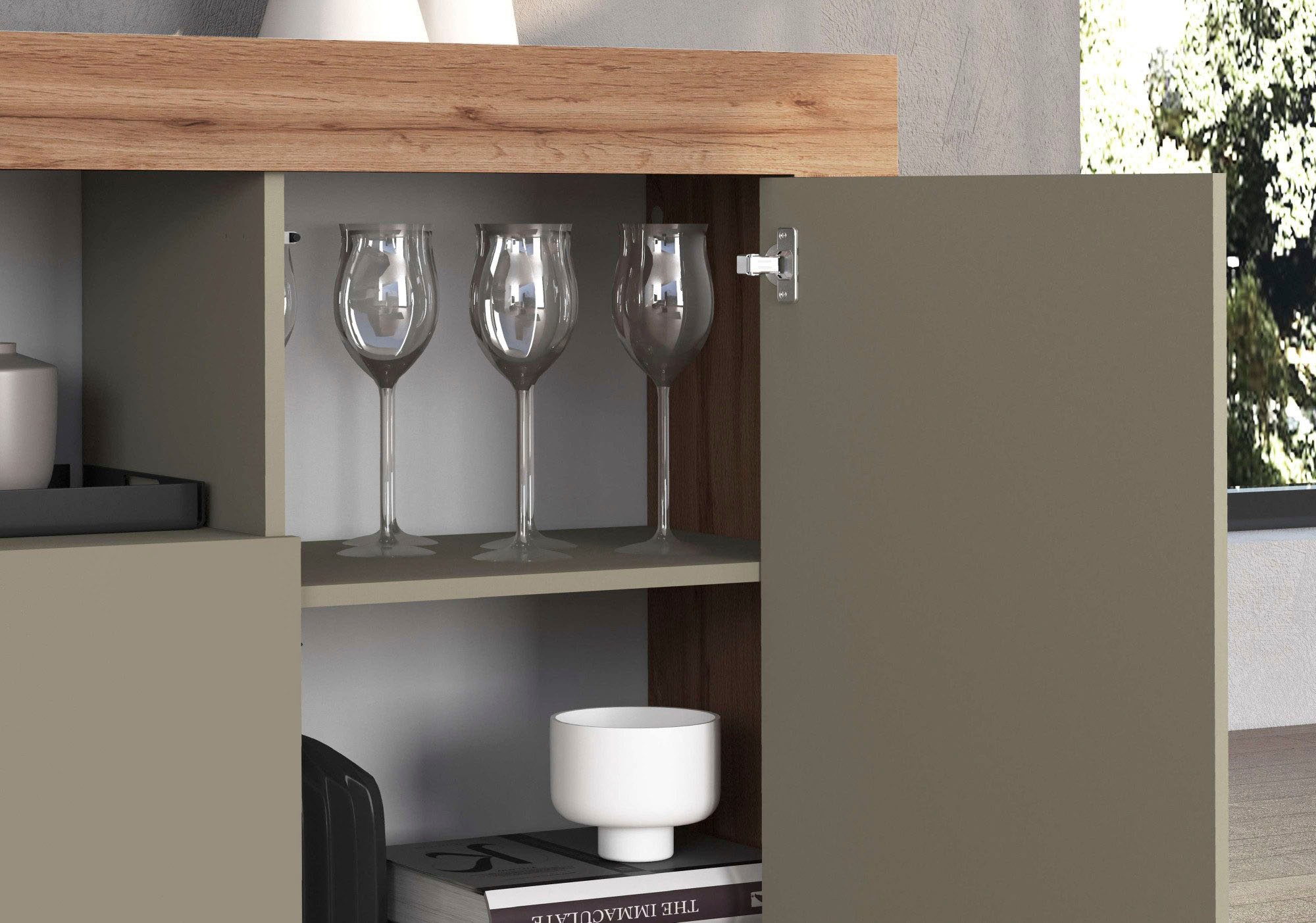 INOSIGN Sideboard »CHRONOS Breite 155 cm mit 3 Türen, 1 offenes und 6 geschlossene Fächer« 1 Stk. tlg. Sideboard,Kommode, Schrank, Grifflos mit Push to Open, Made in Italy