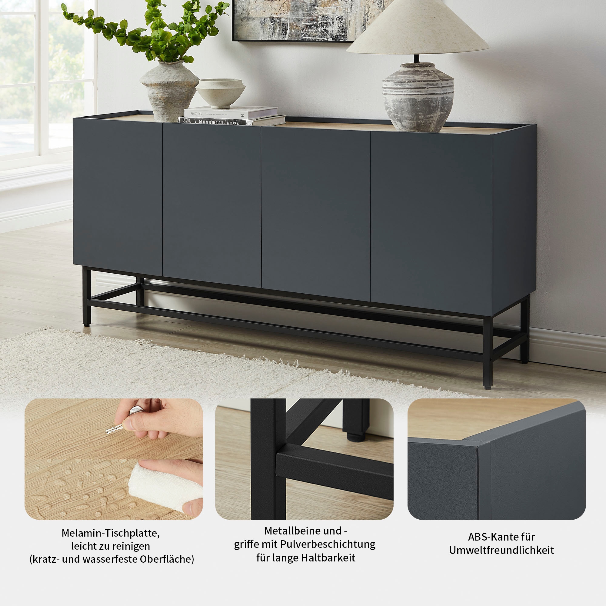 GOODproduct Sideboard »Azly« pflegeleichte Melaminoberfläche, Metallgestell, ABS-Kanten