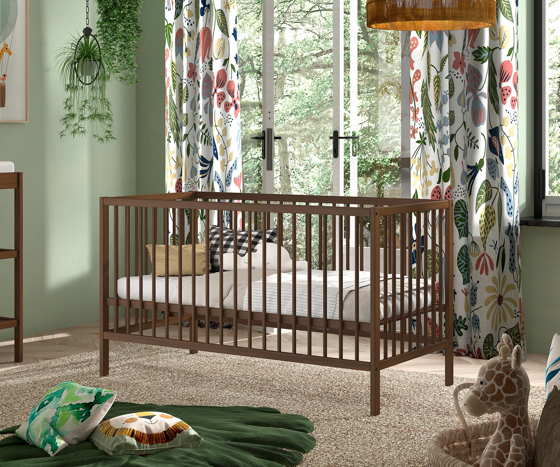 Vipack Lit bébé »DINO, ideal für Ihr Kinderzimmer, Made in Europe, Buche massiv« 70/140cm, réglable en hauteur sur 3 positions, convertible, hêtre couleur noyer