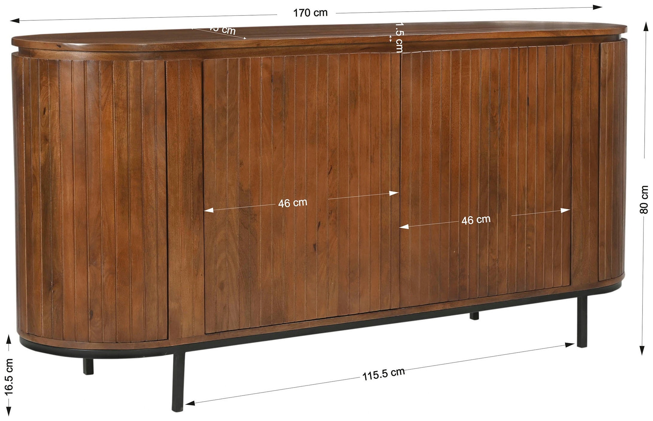 SIT Buffet »Newcastle aus massivem Mangoholz mit Lamellenfront & 4 Türen« 1 cuis tlg. 4 portes, 8 compartiments & façade à fines lamelles en bois de manguier