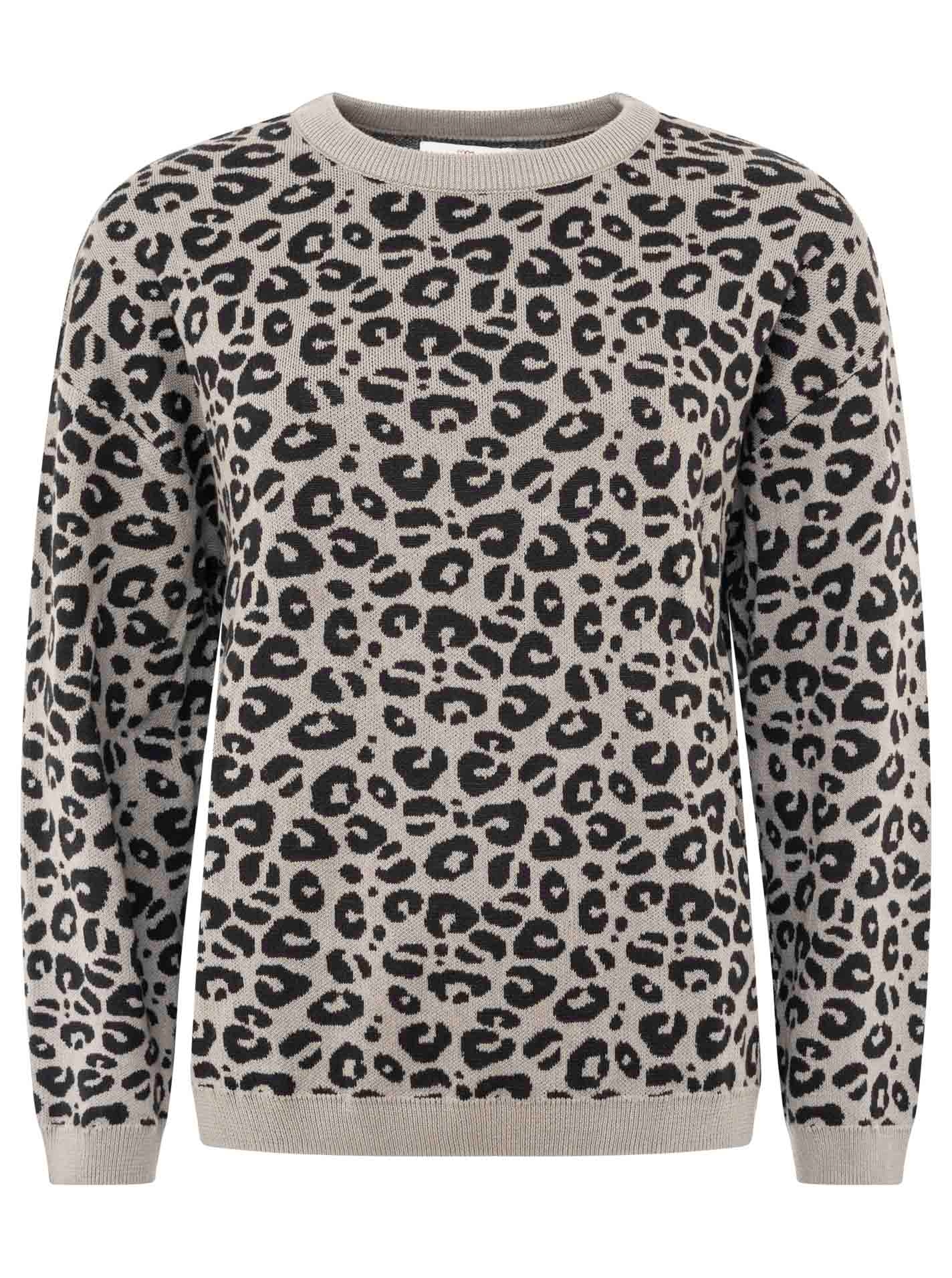 Zwillingsherz Pull en tricot »"Gestrickter-Leo"« Animal-Muster, Rundhalsausschnitt, Langarm, Feinstrick