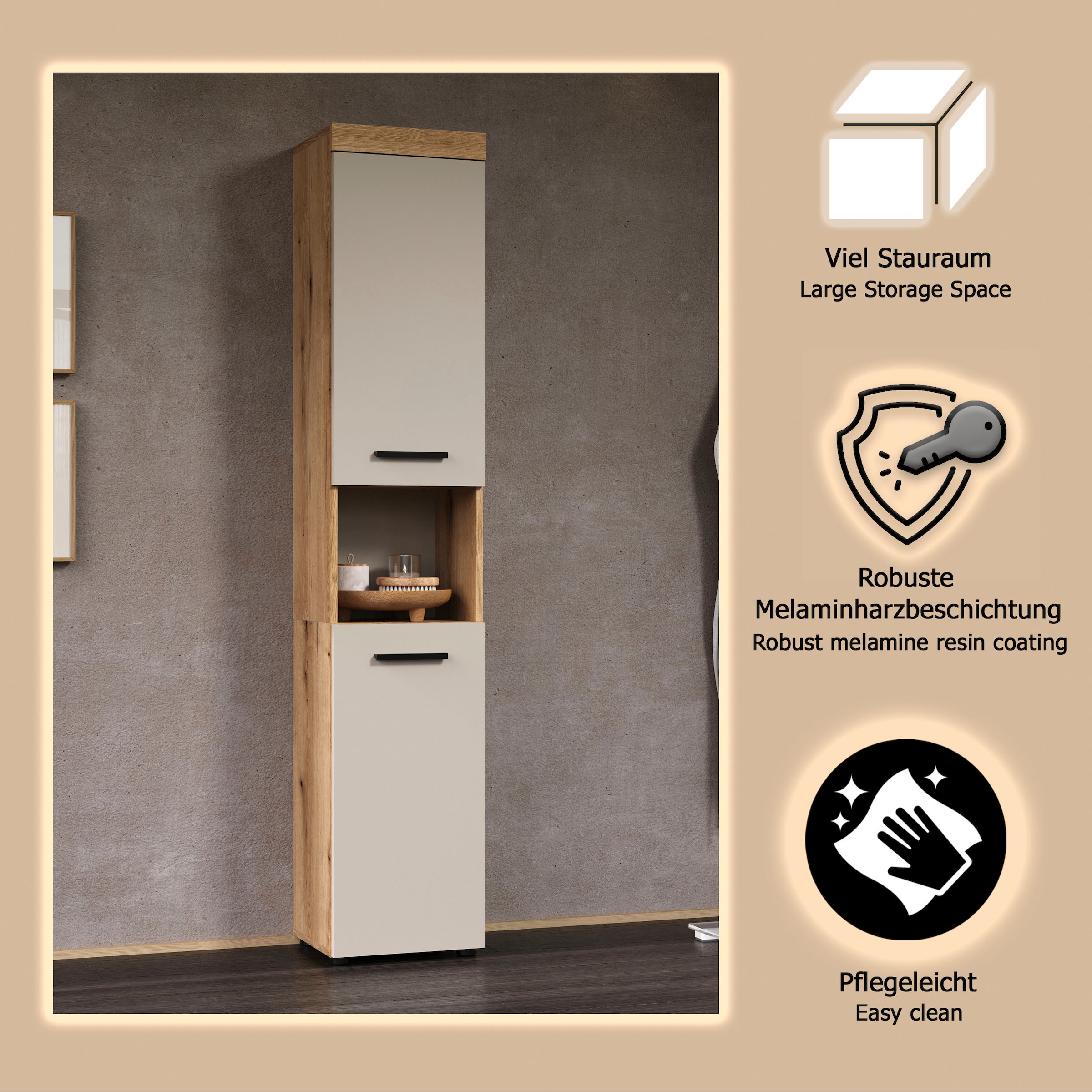 welltime Armoire haute »Isera« 1 cuis tlg. Badschrank mit 2 Türen und 1 offenem Fach  – (B/T/H) 36 /31/184 cm
