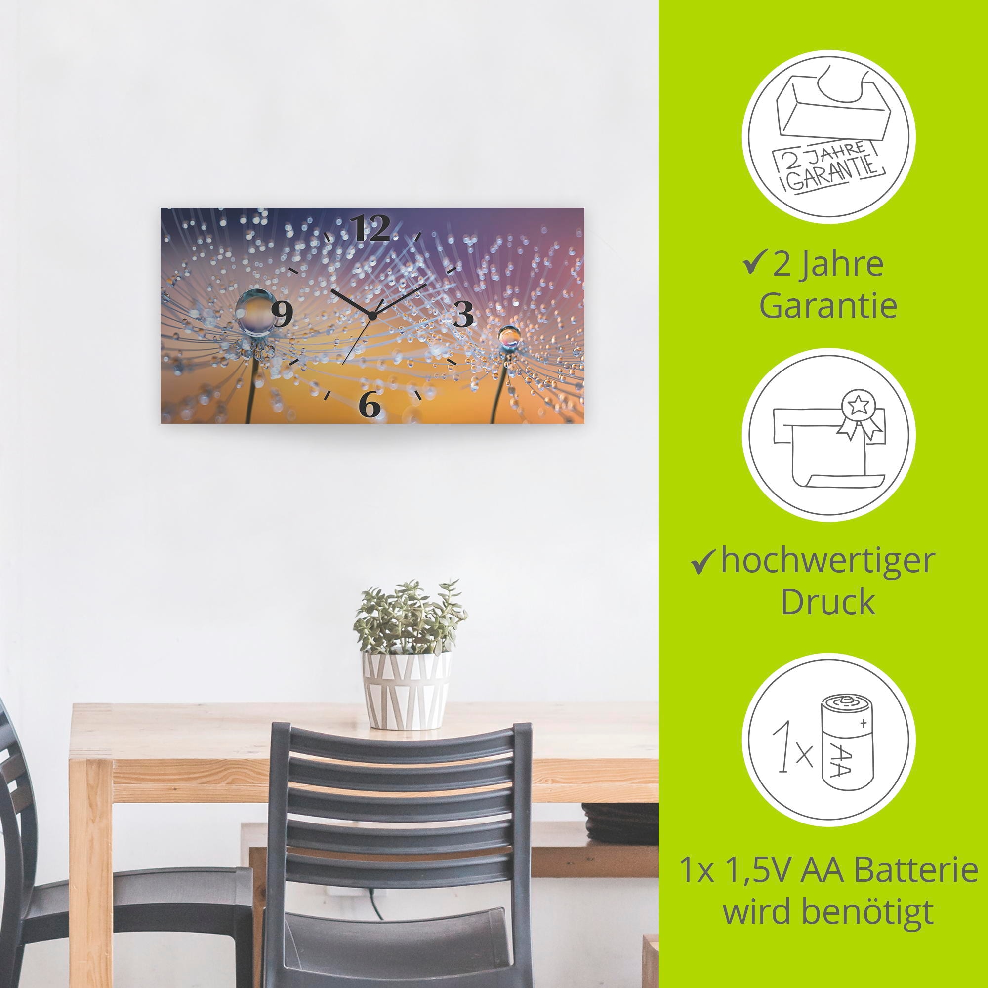 Artland Wanduhr »Pusteblumen Tautropfen« 3D Optik gebogen, mit Quarz- oder Funkuhrwerk, versch. Grössen