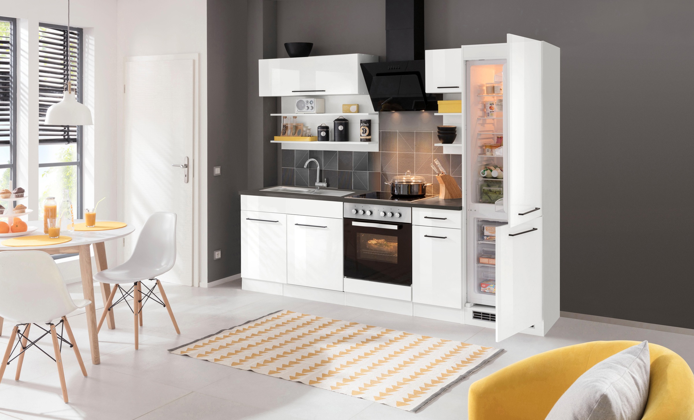 KOCHSTATION Kitchenette »KS-Tulsa« sans appareils électriques, largeur 270 cm, poignées en métal noir, façades MDF