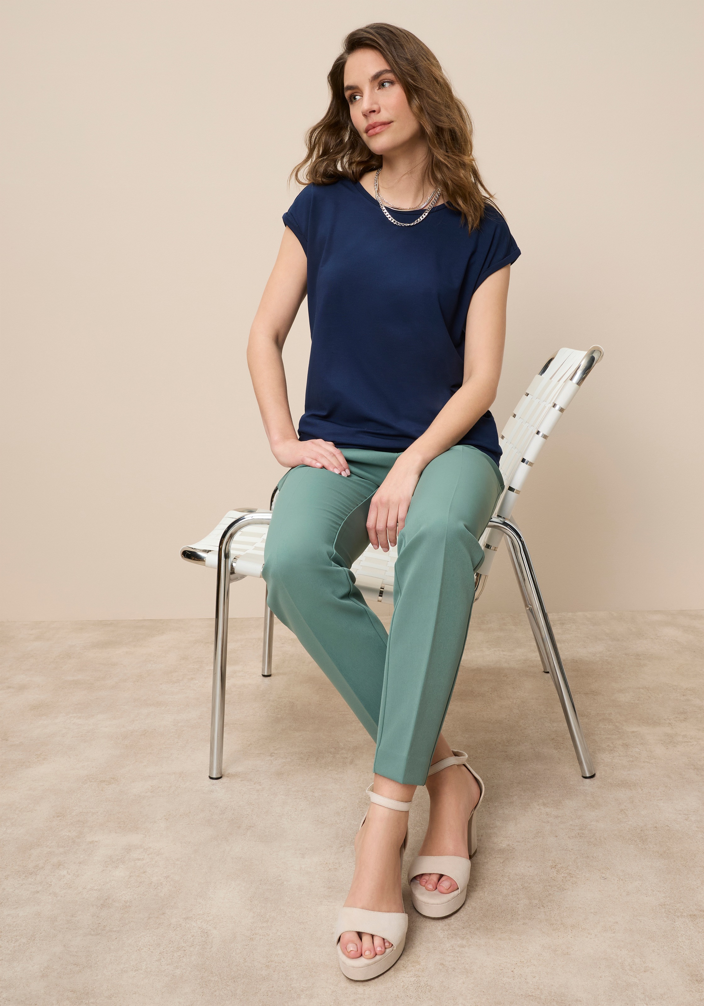 Tamaris T-shirt Regular Fit, mit überlappenden Schultern, Kurzarm mit Aufschlag