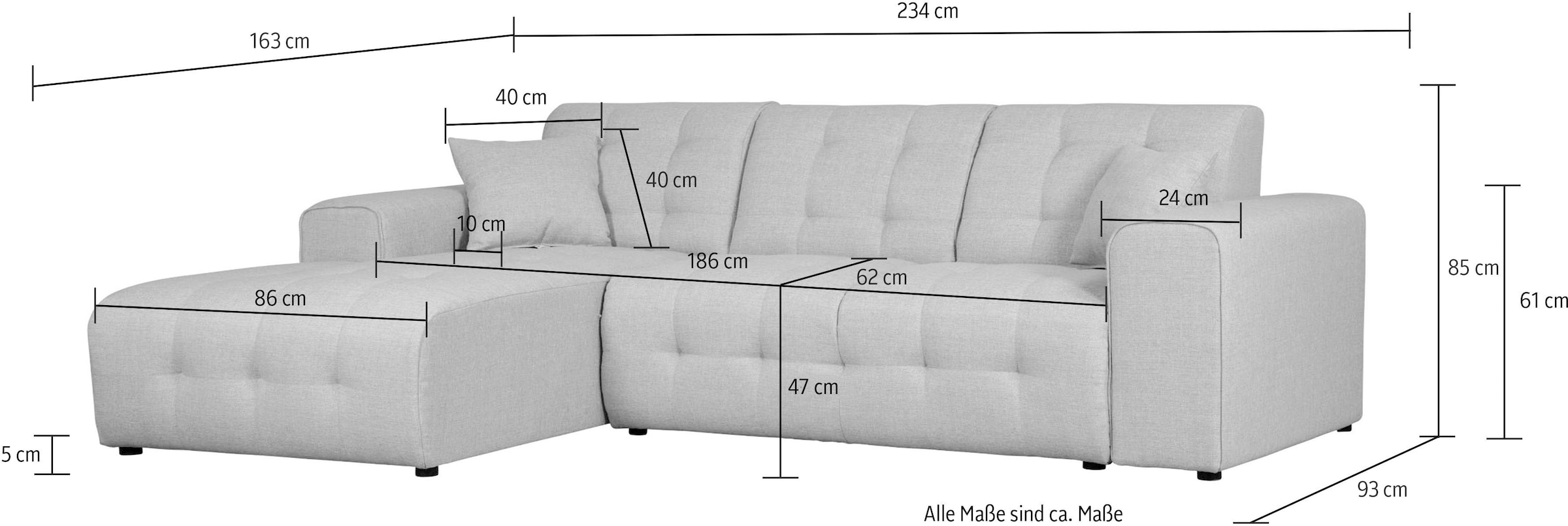 Home affaire Ecksofa »Nosia L-Form« incl. 2 Zierkissen, mit feiner Steppung