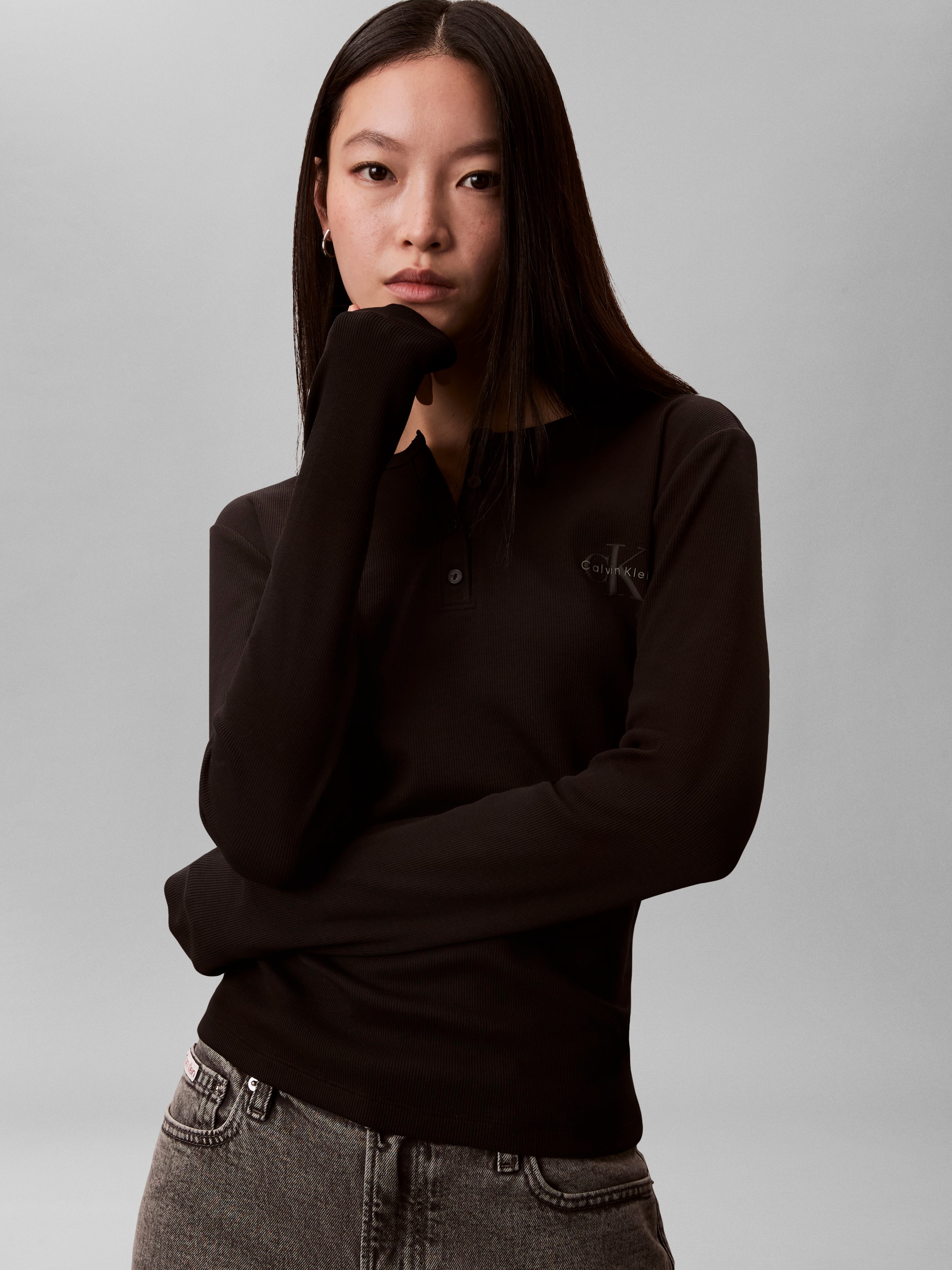 Calvin Klein Jeans Blouse à manches longues Regular fit mit Rundhalsausschnitt