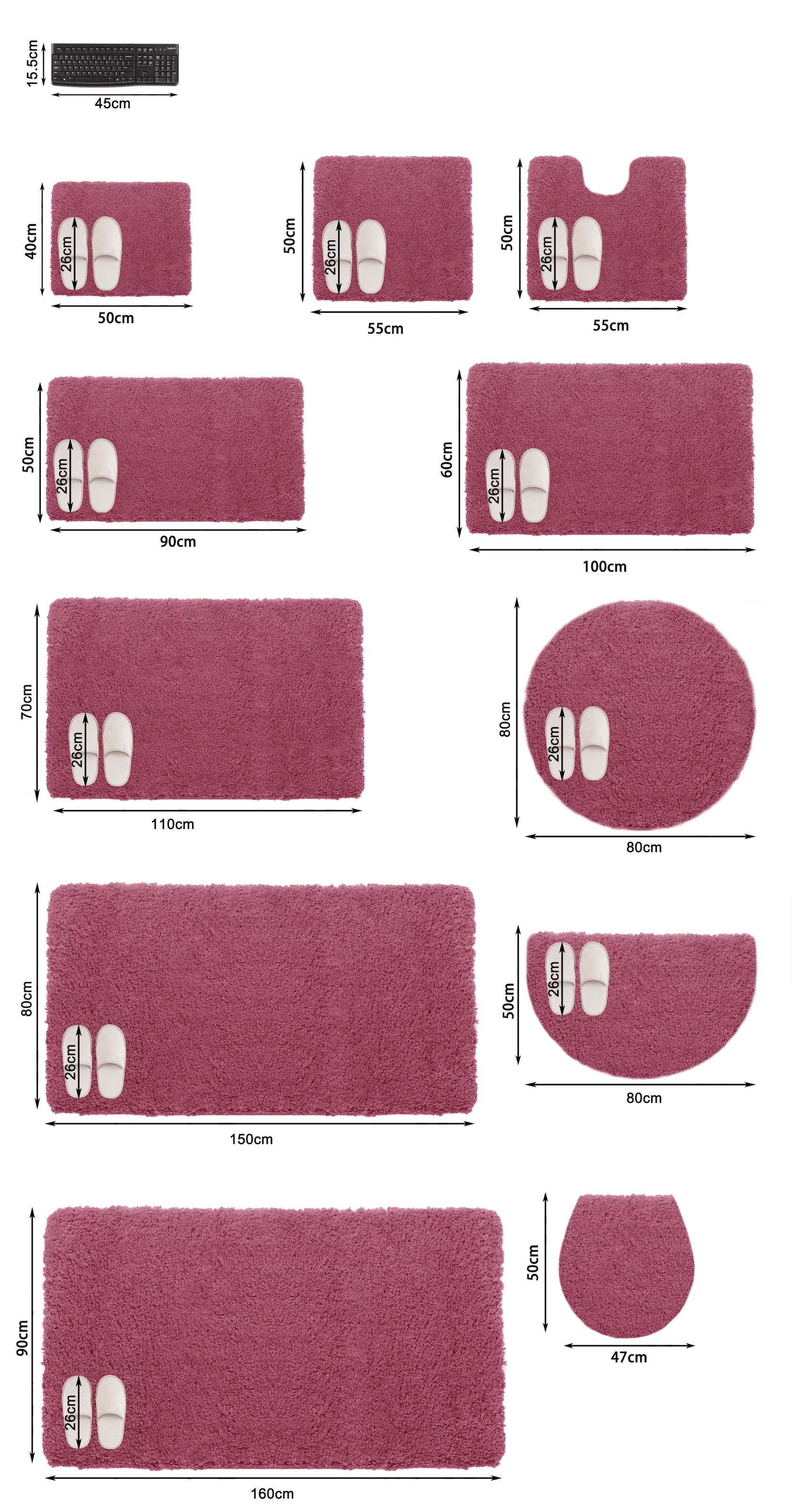 GOODproduct Badematte »Inga, Badezimmer Teppich, Badvorleger« Höhe 20 mm rutschhemmend beschichtet fussbodenheizungsgeeignet | schnell trocknend | strapazierfähig Badteppich, unifarben, weich, als halbrund und rechteckig erhältlich