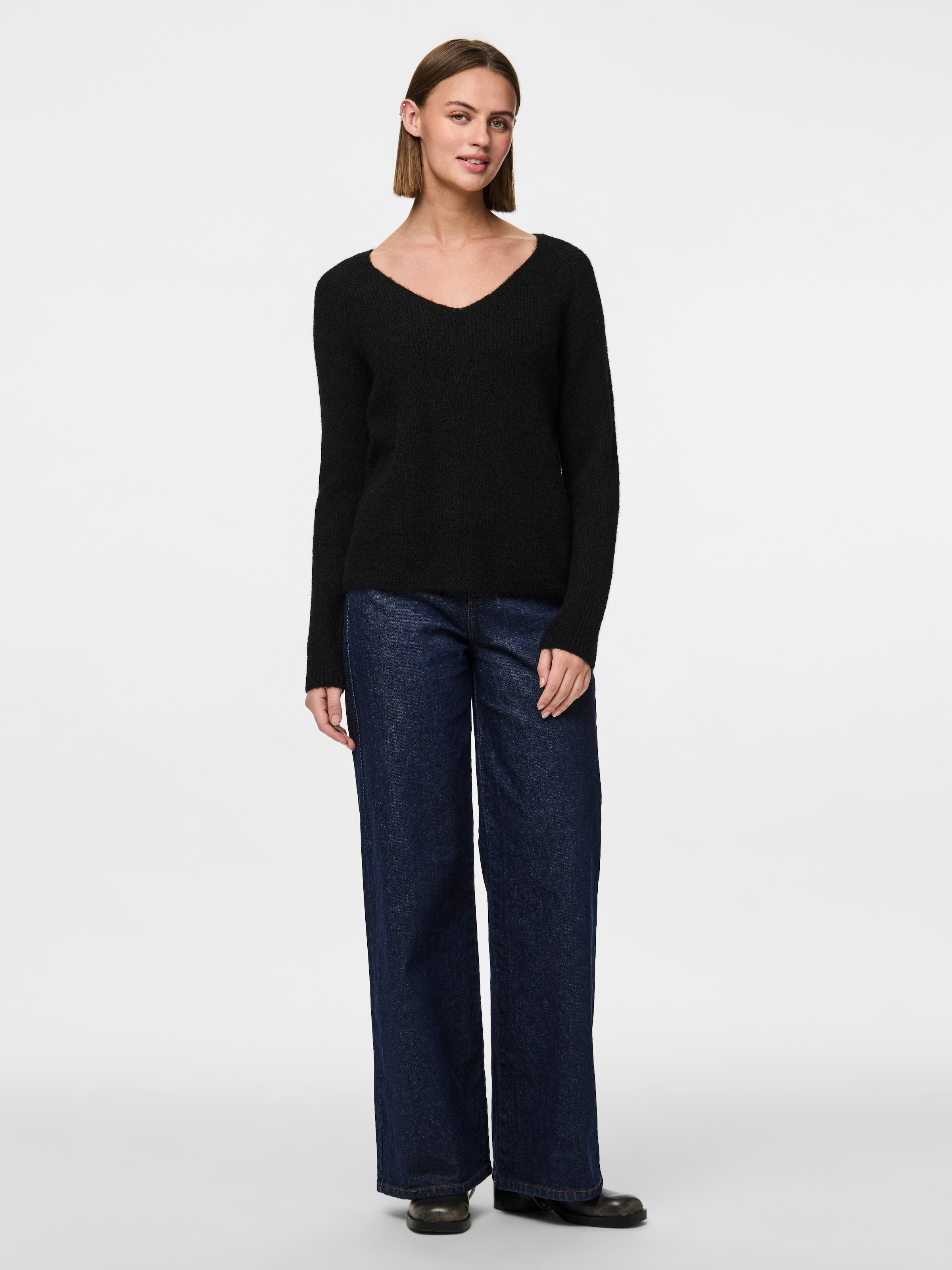 pieces Pull col V »PCELLEN LS V-NECK KNIT NOOS BC« mit Wolle